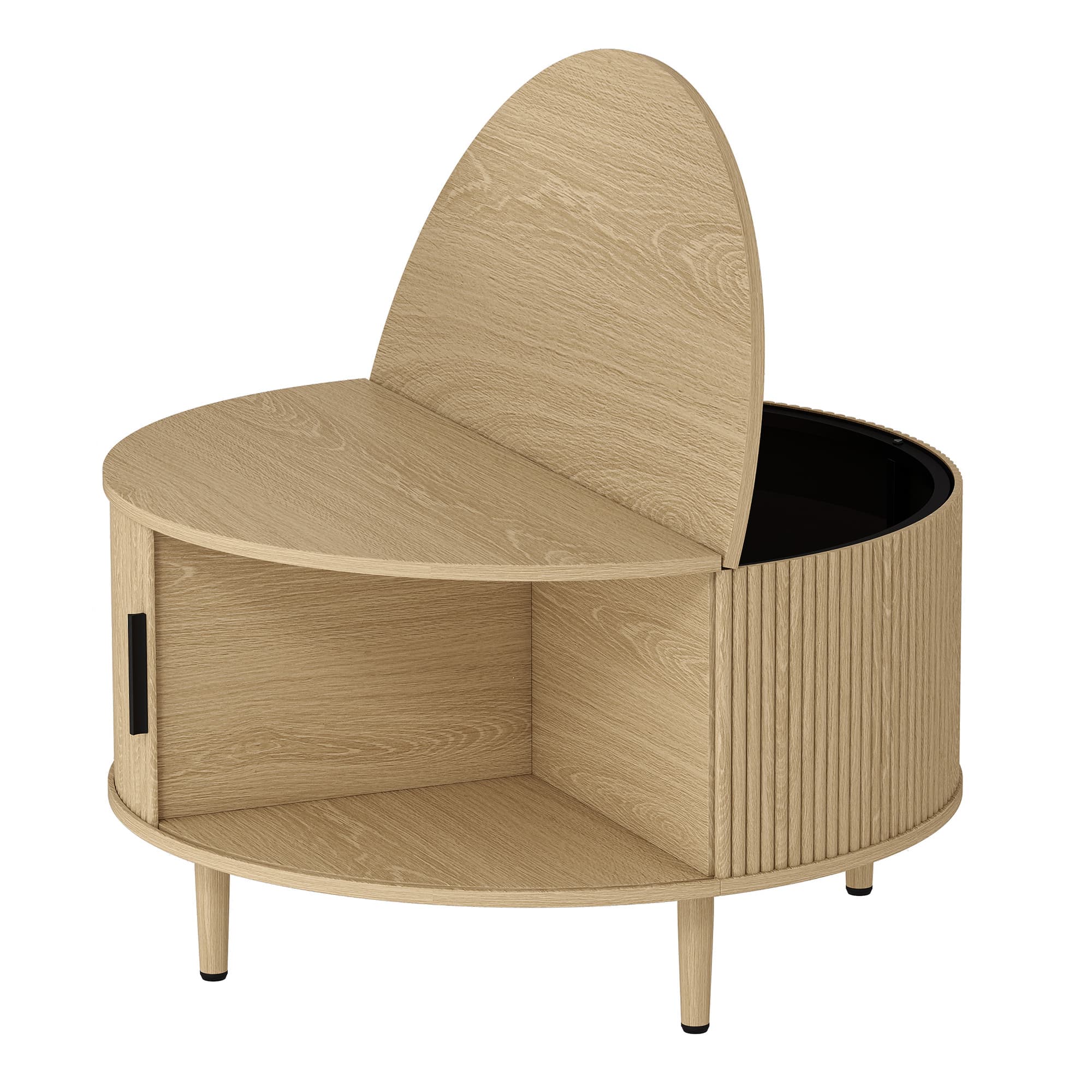 HOMCOM Table Basse Ronde 80 cm avec Plateau Relevable et Rangement Caché, Porte Coulissante à Rainures, Bois Naturel