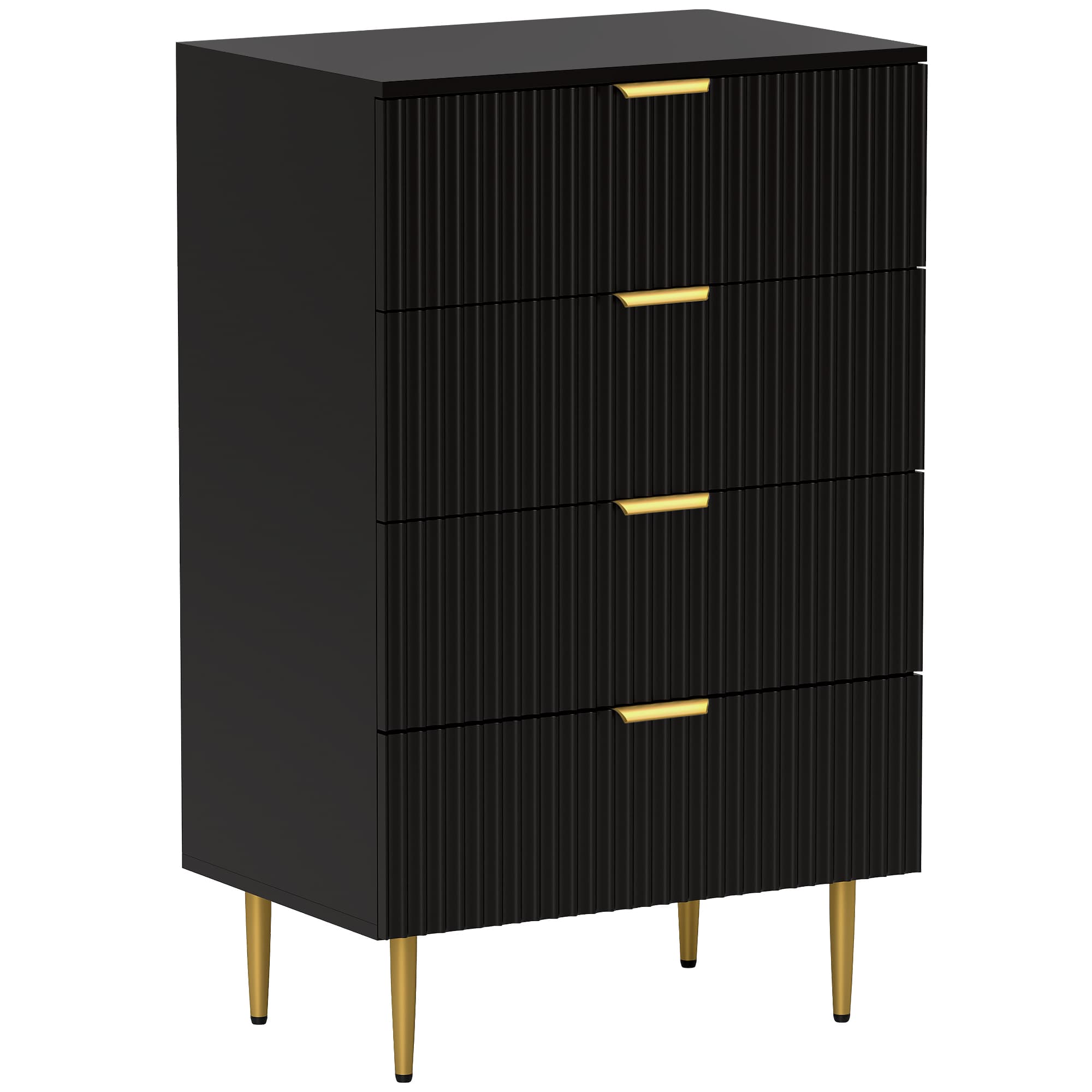 HOMCOM Commode 4 tiroirs commode chambre meuble de rangement moderne avec poignées et pieds dorés, dim. 60 x 40 x 96 cm, noir