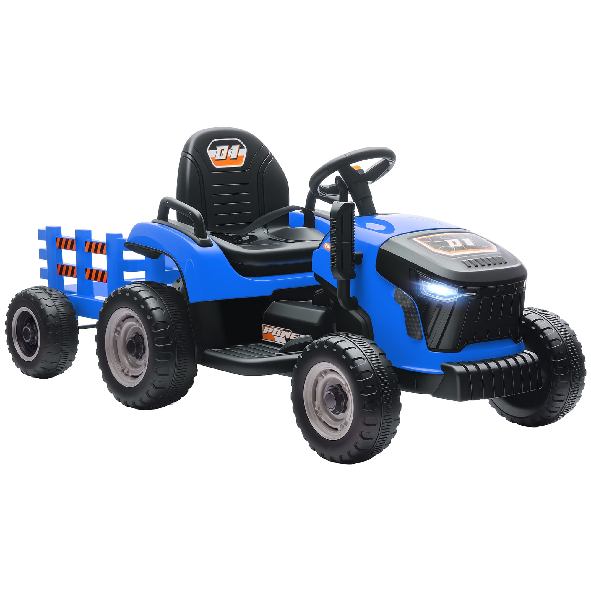 AIYAPLAY Tracteur électrique enfants avec remorque amovible, voiture électrique enfants, télécommande 2,4G, 139x58x55cm, bleu