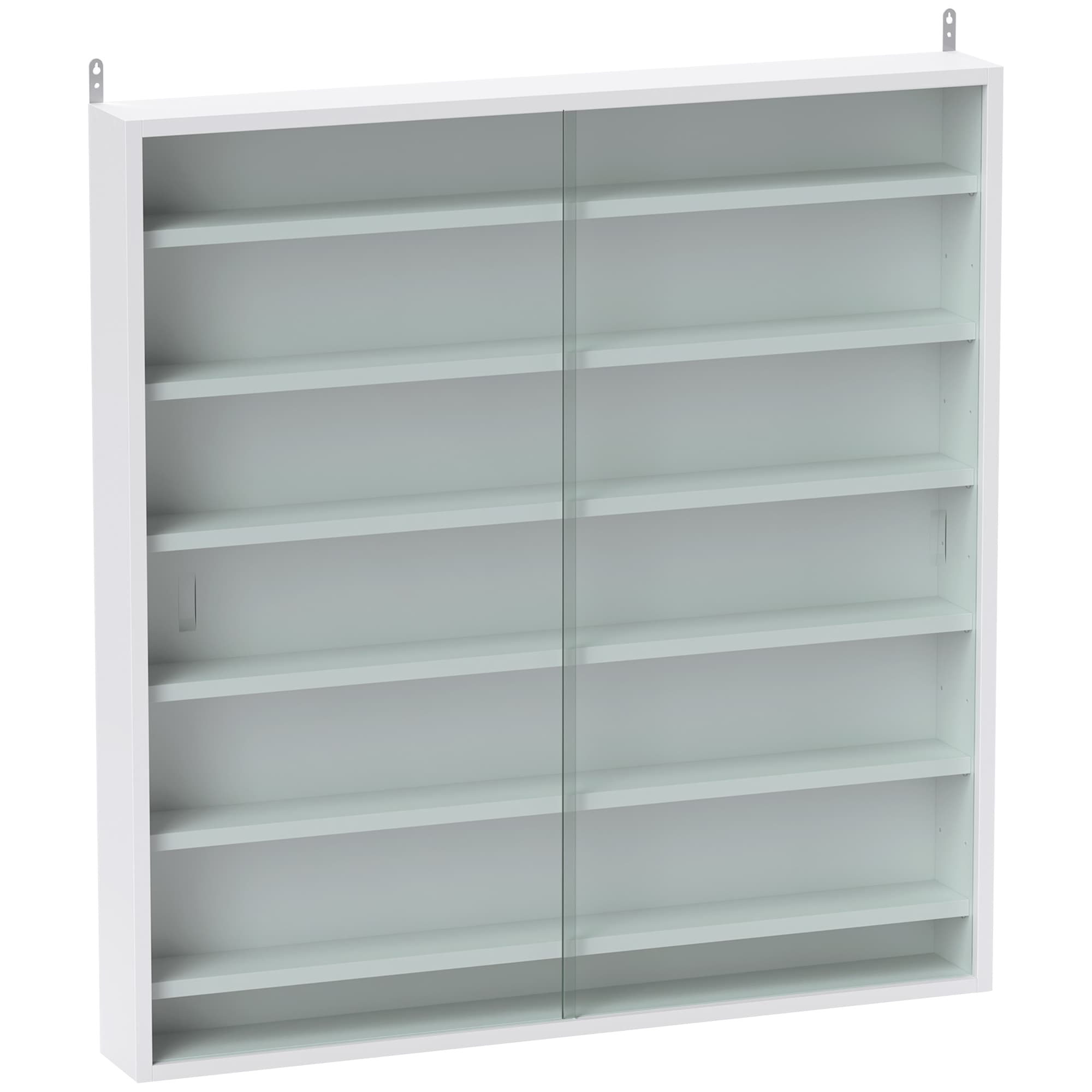 HOMCOM Vitrine pour collection vitrine murale 80 x 9,5 x 83 cm 6 étagères réglables en hauteur 2 portes coulissantes en verre