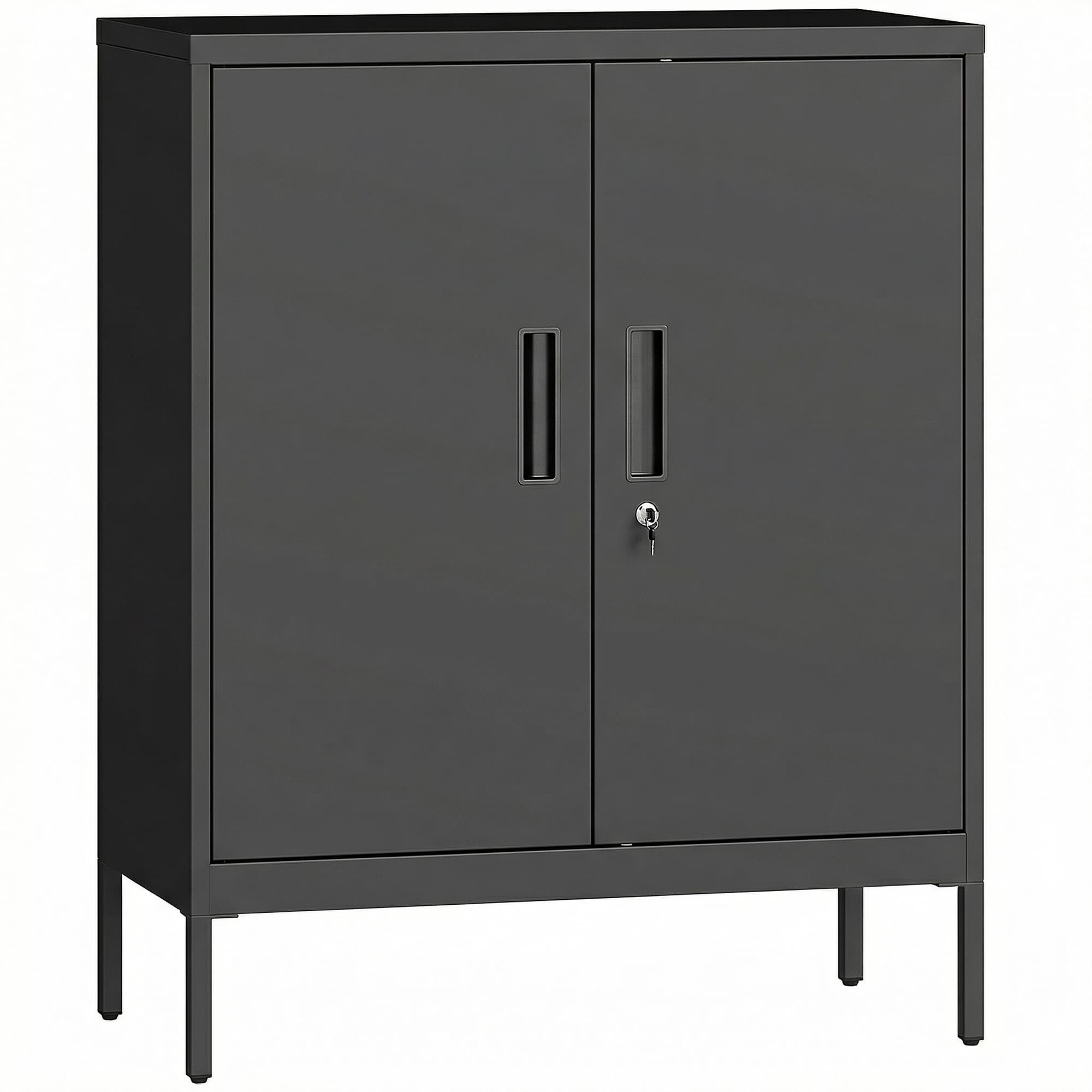 HOMCOM Armoire de Bureau Métallique, 80 x 40 x 100 cm, Meuble de Rangement, Serrure, 2 Portes et 2 Étagères Réglables, Noir