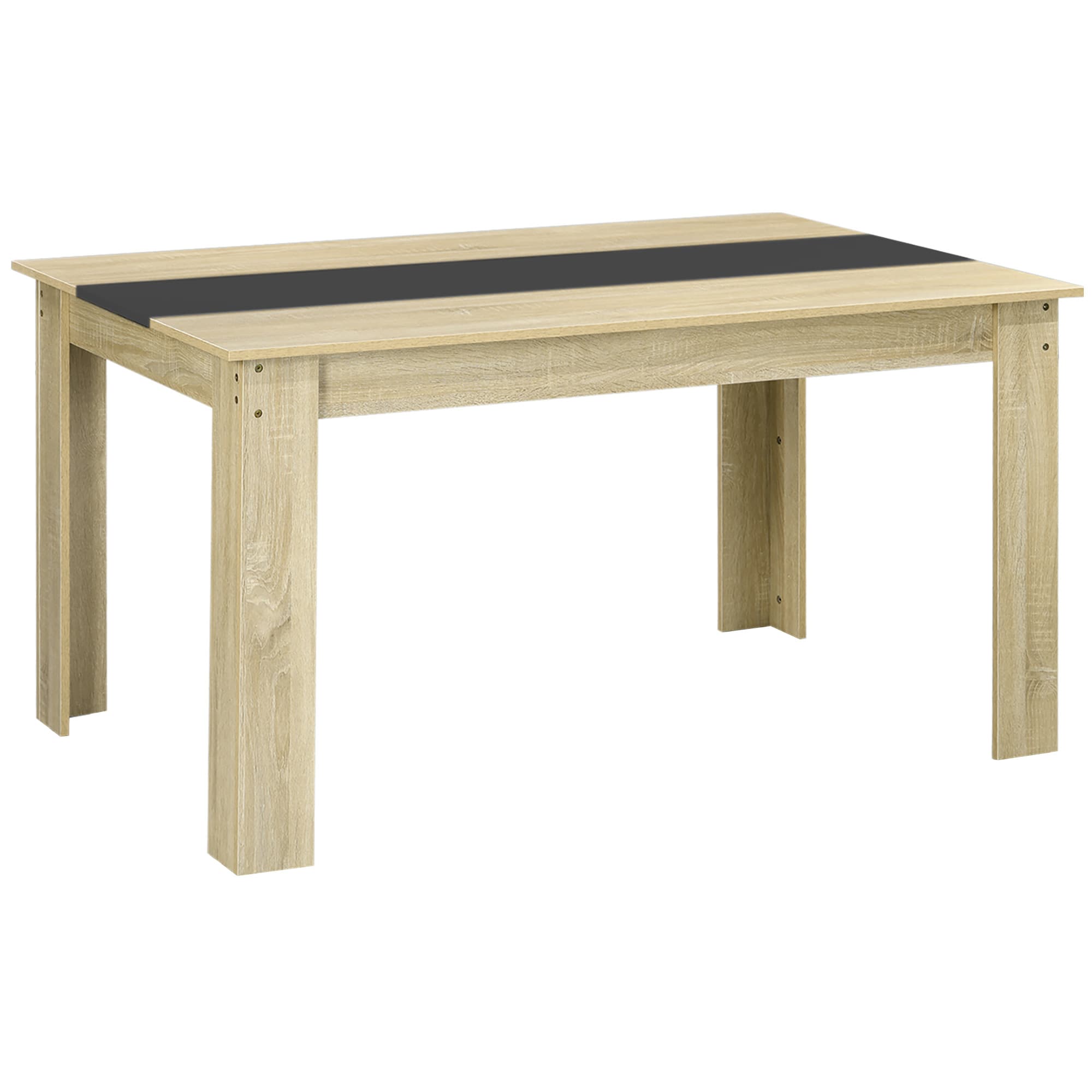 HOMCOM Table de salle à manger pour 6 personnes en bois aspect naturel et noir, dim. 140L x 90l x 75H cm