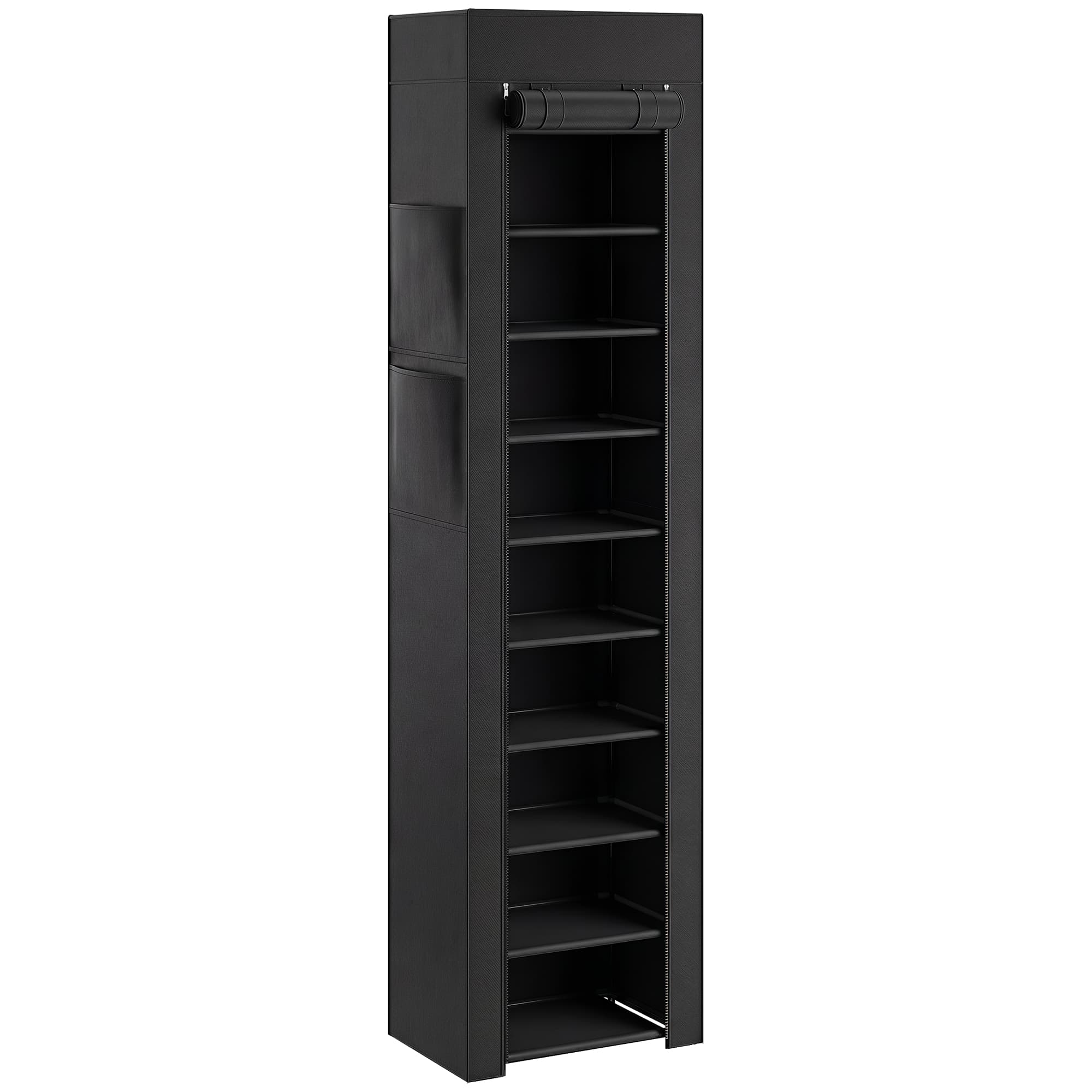 HOMCOM Étagère à Chaussures 20 Paires 10 Niveaux, Range-Chaussures en Métal avec Housse Anti-Poussière, Noir