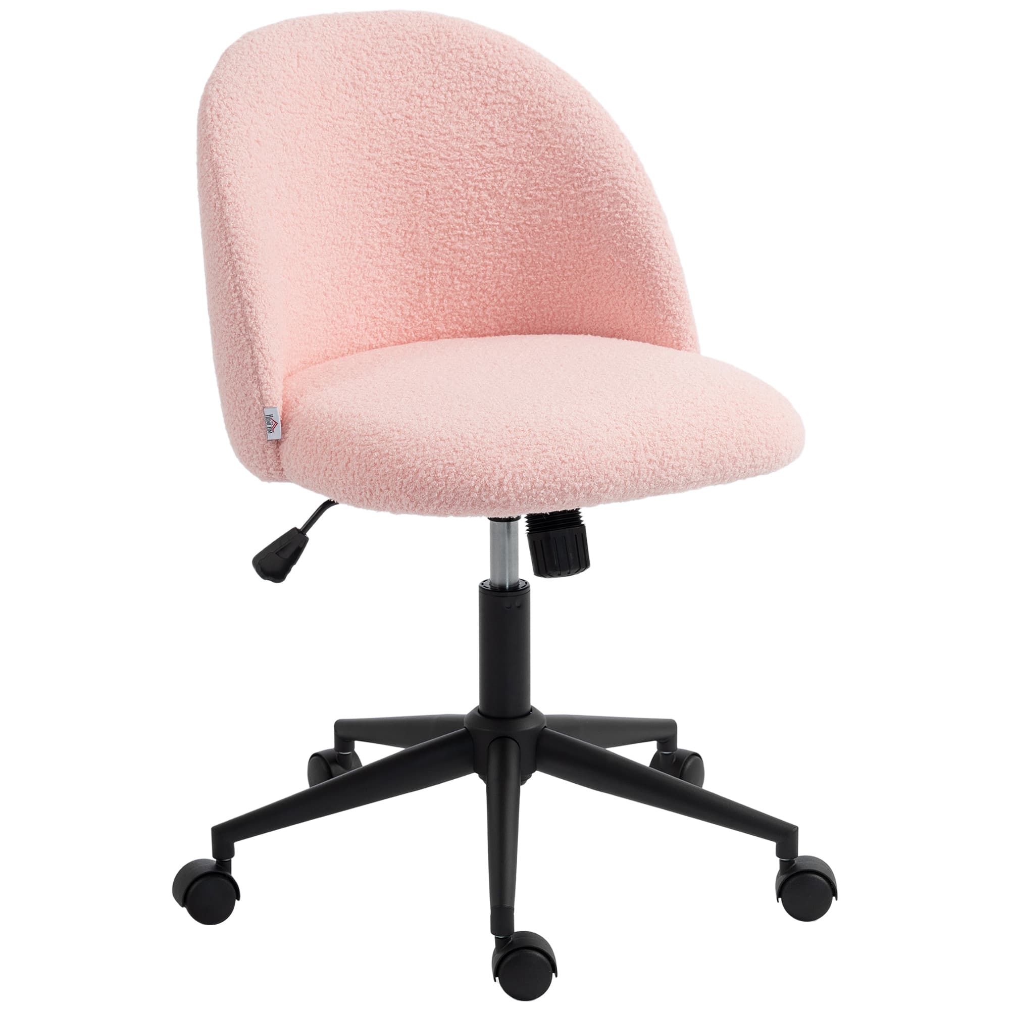 HOMCOM Chaise de Bureau Pivotante en Fourrure Teddy, Hauteur Réglable, Roulettes, Mousse Haute Résilience, Rose