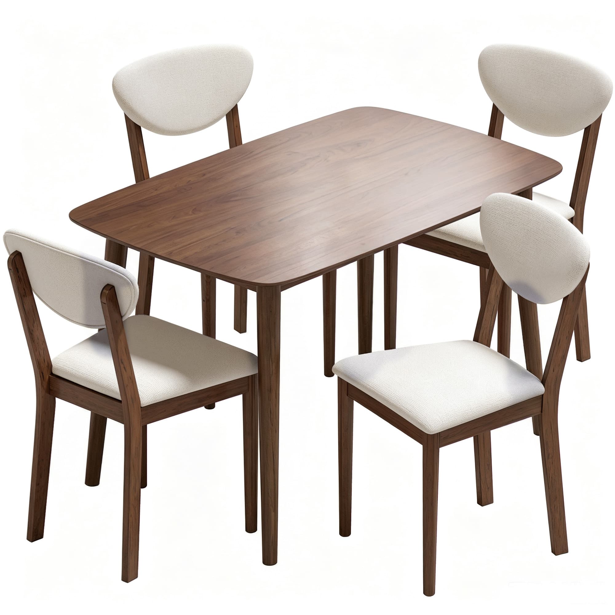 HOMCOM Ensemble table salle à manger avec 4 chaises, table de cuisine avec chaises pour 4 personnes, assise rembourrée, crème