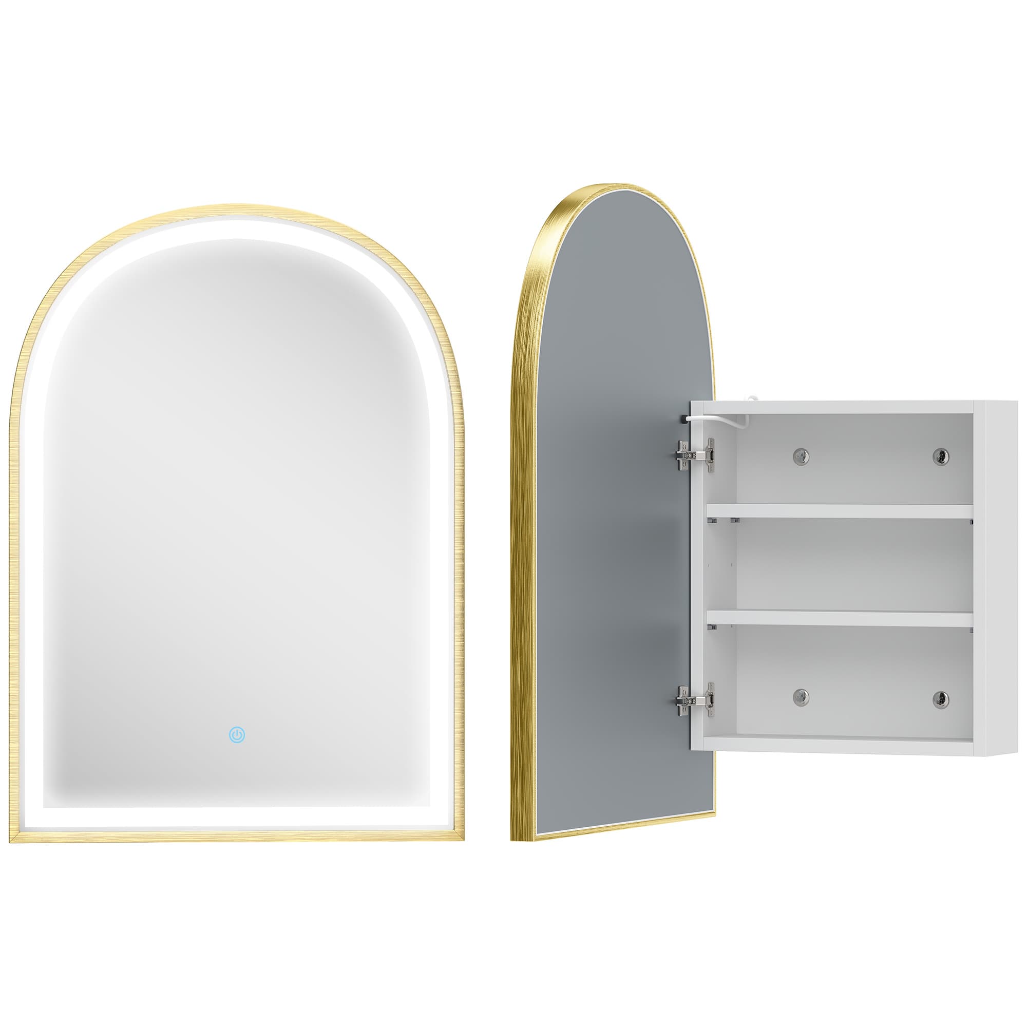 HOMCOM Armoire murale salle de bain avec miroir et éclairage LED, porte arquée, anti-buée, 50x14,5x70cm, doré