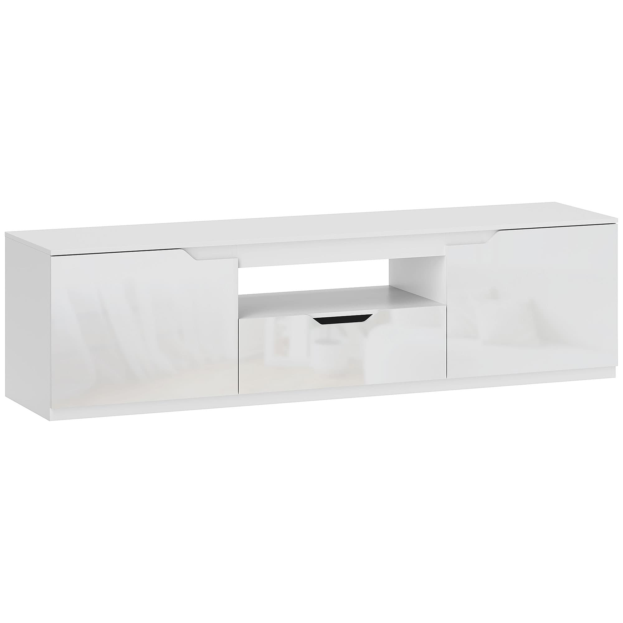 HOMCOM Meuble TV 160 cm, meuble télé pour téléviseur jusqu'à 65 pouces avec 2 portes et tiroir, blanc