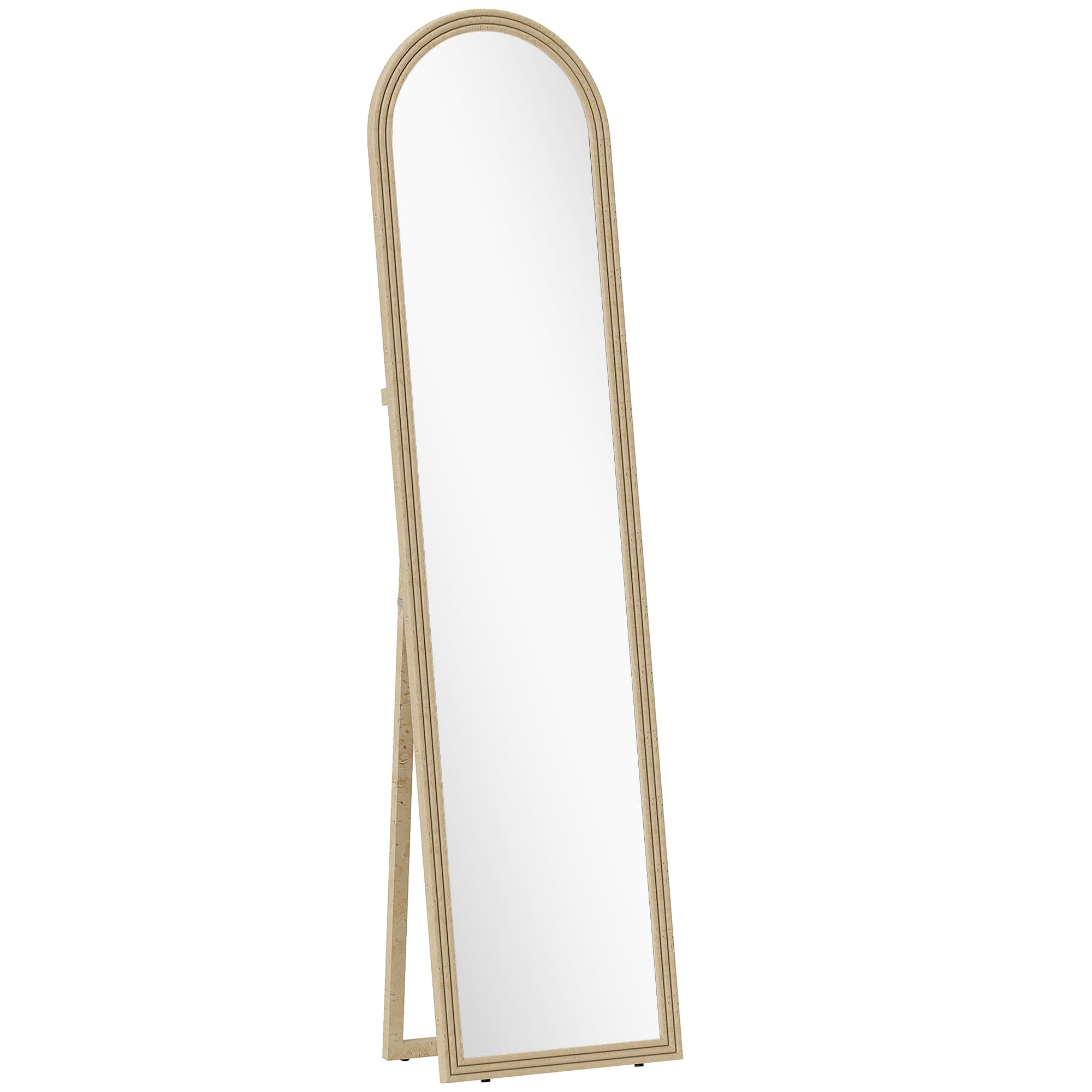 HOMCOM Miroir de sol arqué pleine longueur miroir sur pied cadre en effet imitation pierre pour salon chambre 40 x 160 cm beige