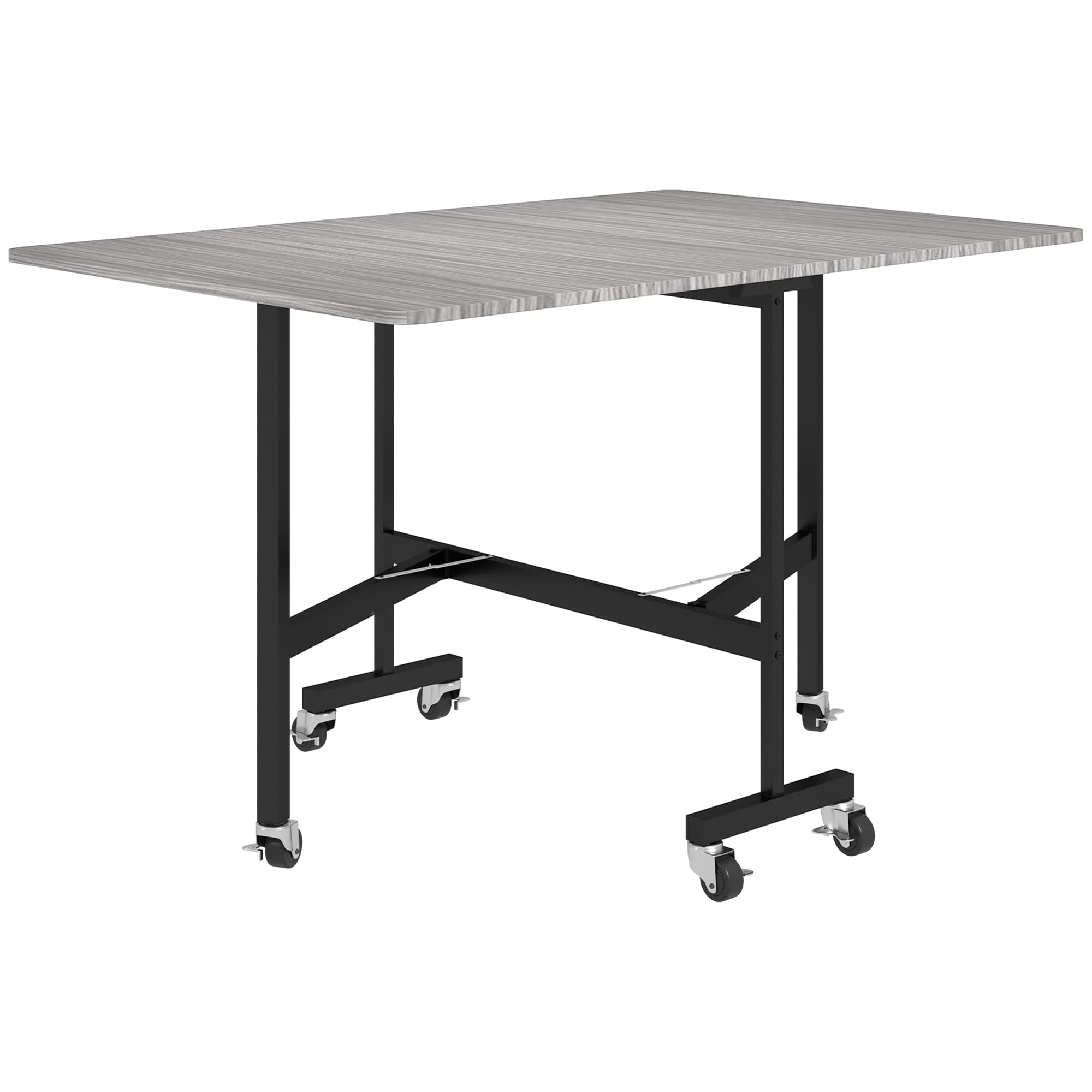 HOMCOM Table à Manger Pliante sur Roulettes pour 4-6 Personnes 120 cm, Roues avec Freins, 2 Abattants, Style Industriel, Gris