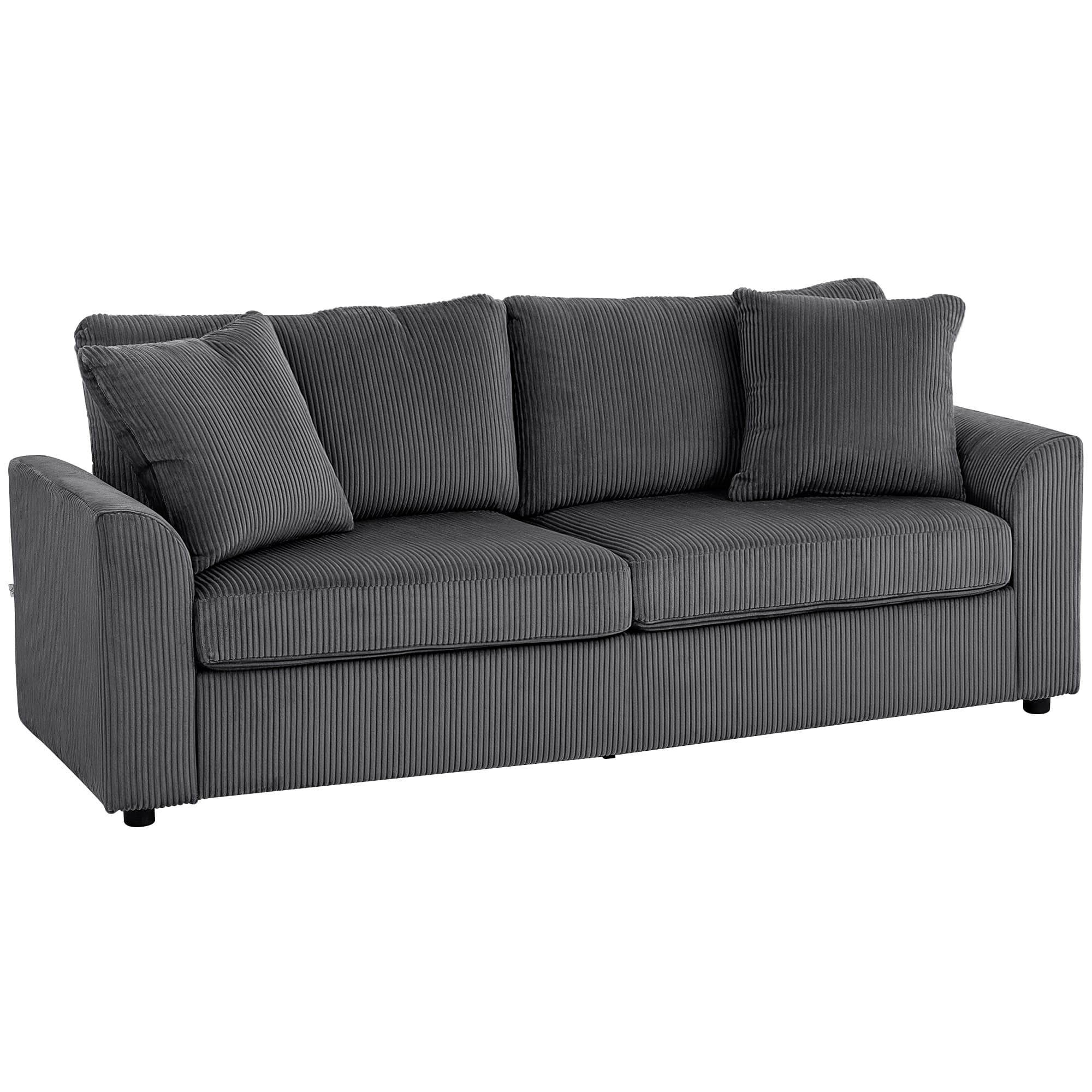 HOMCOM Canapé 3 places 212 cm avec 2 coussins à ressorts, tissu velours côtelé, pour salon, chambre, bureau à domicile, gris foncé