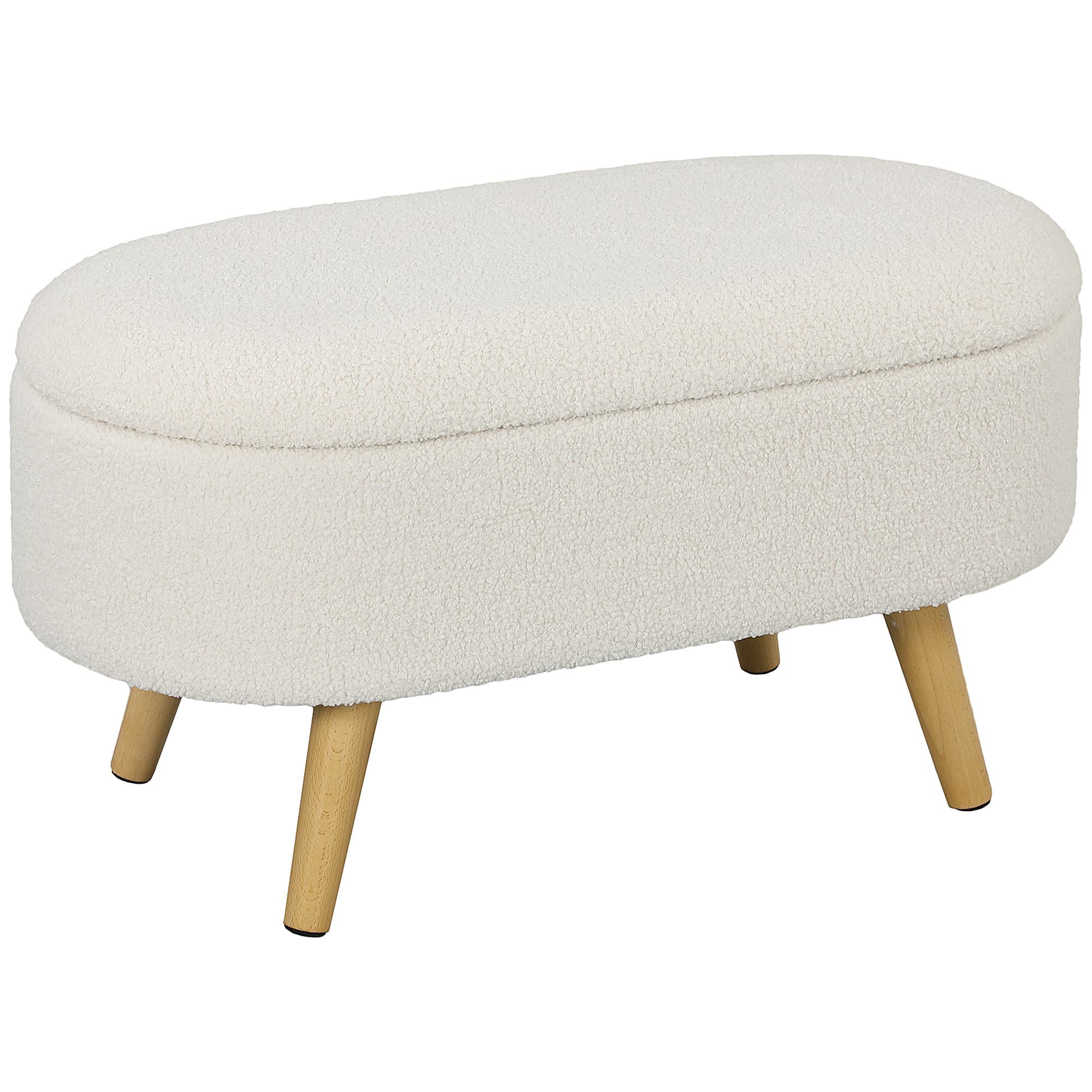 HOMCOM Banc de Rangement, Bout de Lit Rembourré en Peluche Teddy avec Couvercle et Pieds en Bois, 82 x 41 x 45 cm, Blanc