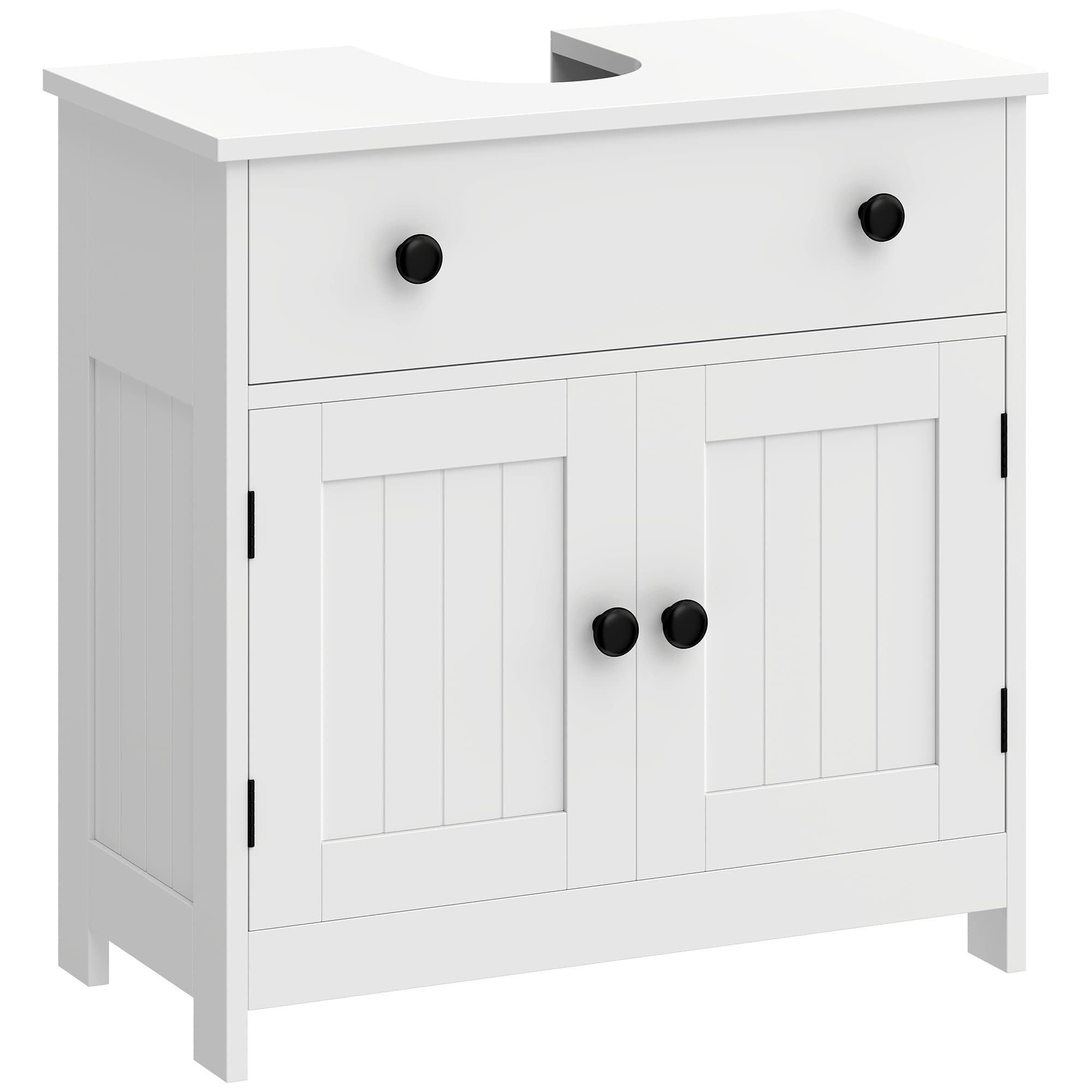 HOMCOM Meuble sous lavabo de salle de bain, meuble moderne sur pied avec charnières à fermeture douce, tiroir, 2 portes, blanc