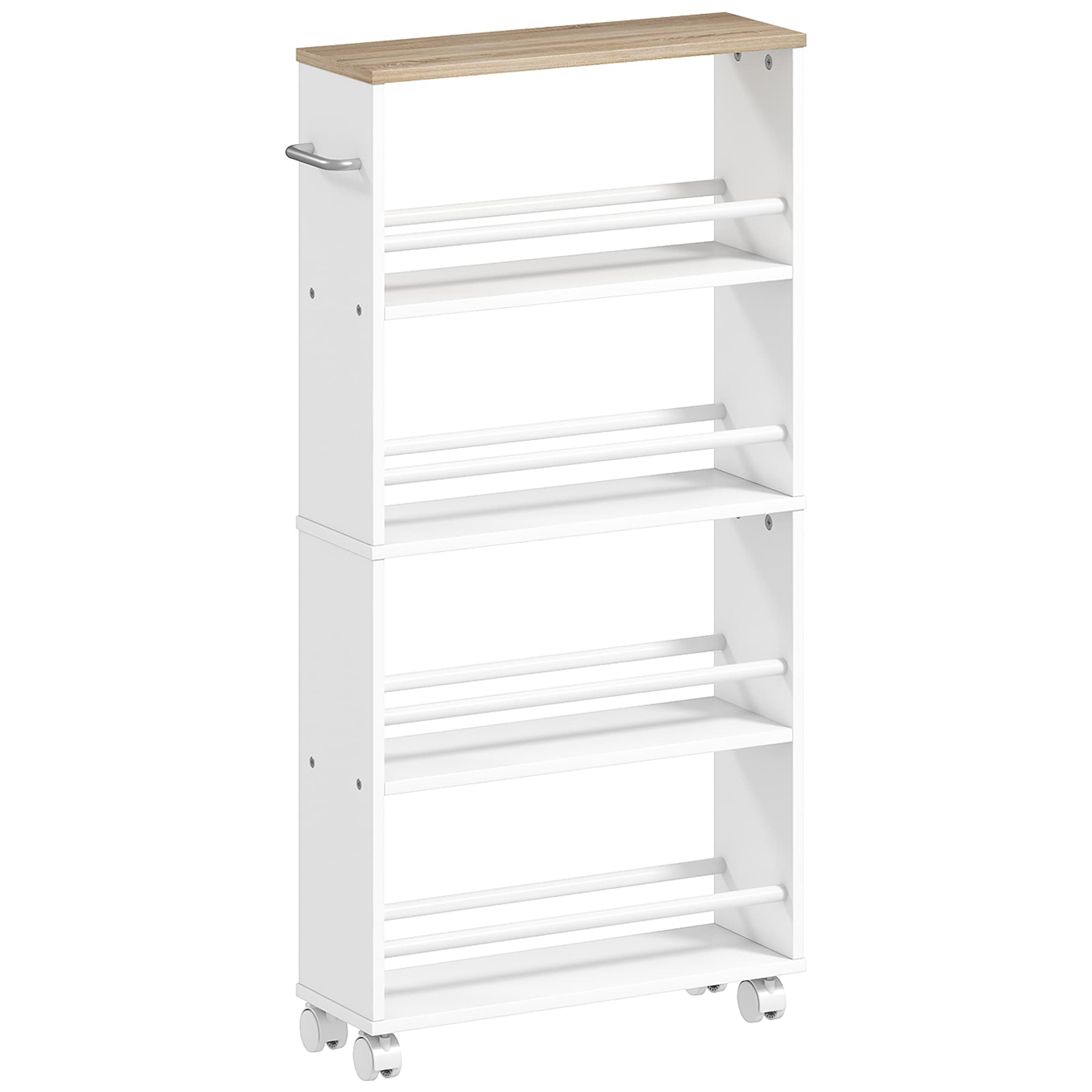 HOMCOM Chariot de rangement à 4 niveaux, desserte à roulettes avec poignées, desserte étroite, 45 x 15 x 91 cm, blanc
