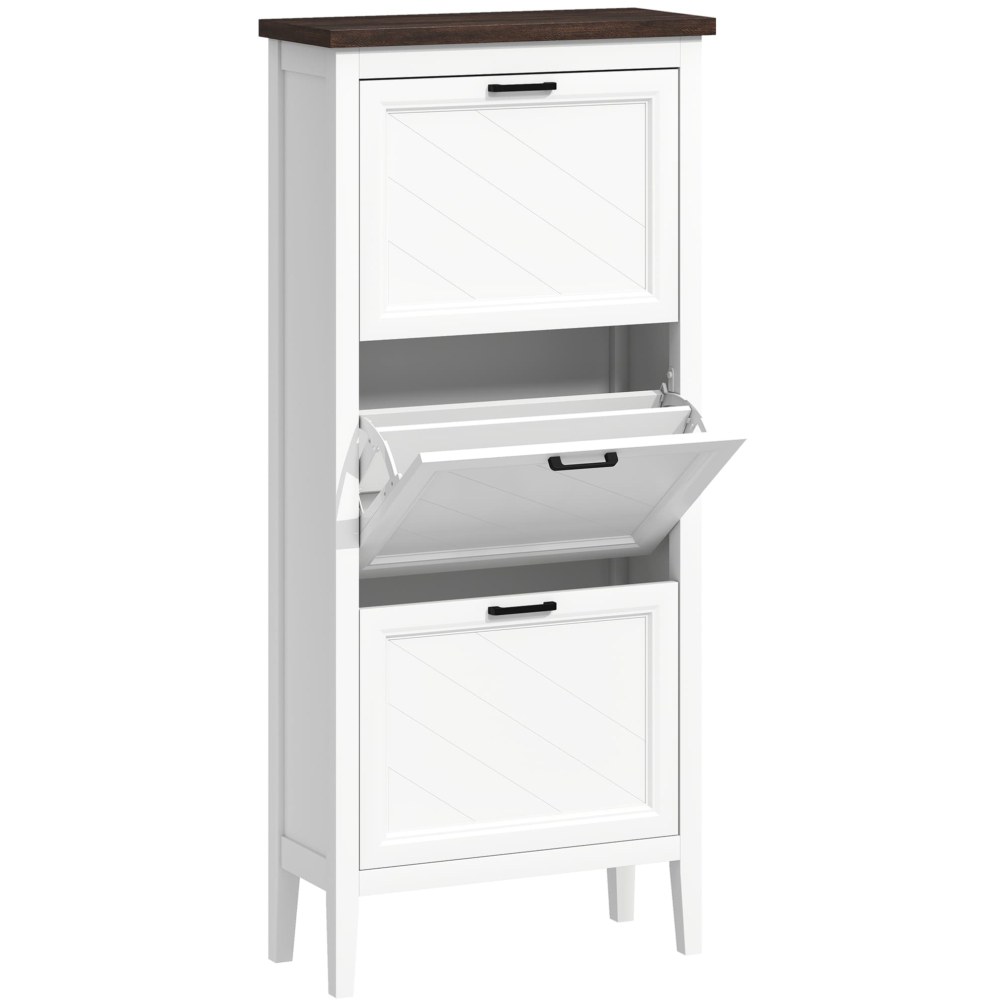 HOMCOM Meuble à chaussures 18 paires, armoire à chaussures étroite avec 3 tiroirs rabattables et étagères réglables, blanc