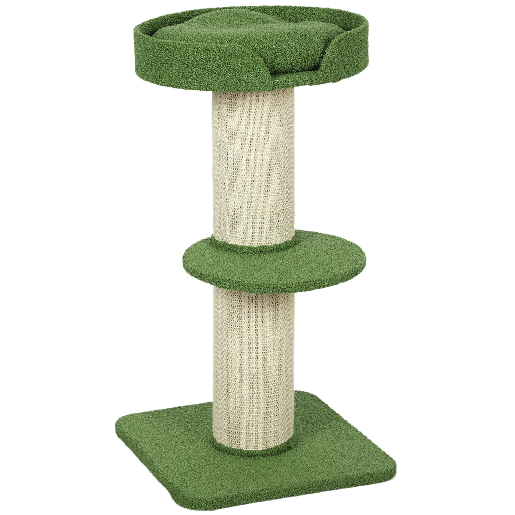 PawHut Arbre à Chat avec Griffoir, Centre d'Activités, Plateformes, Coussin, 45 x 45 x 91 cm, Vert et Beige