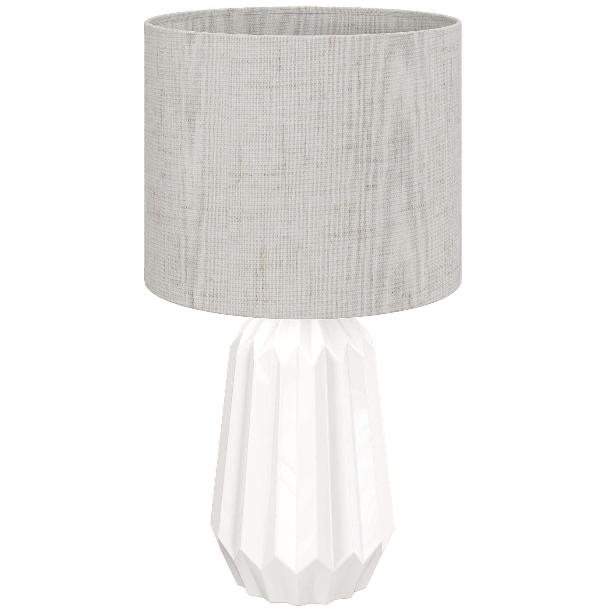 HOMCOM Lampe de Table avec Base en Céramique et Abat-Jour en Lin, Lampe de Chevet avec Interrupteur, Culot E27, Blanc et Beige