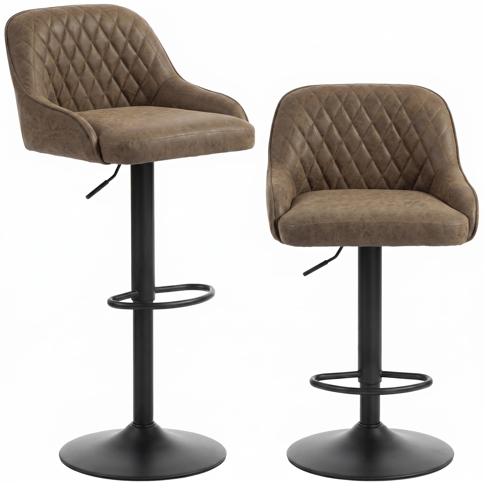 HOMCOM Lot de 2 Tabourets de Bar, Tabourets Hauts Cuisine avec Siège Pivotant et Hauteur Réglable, Marron Foncé