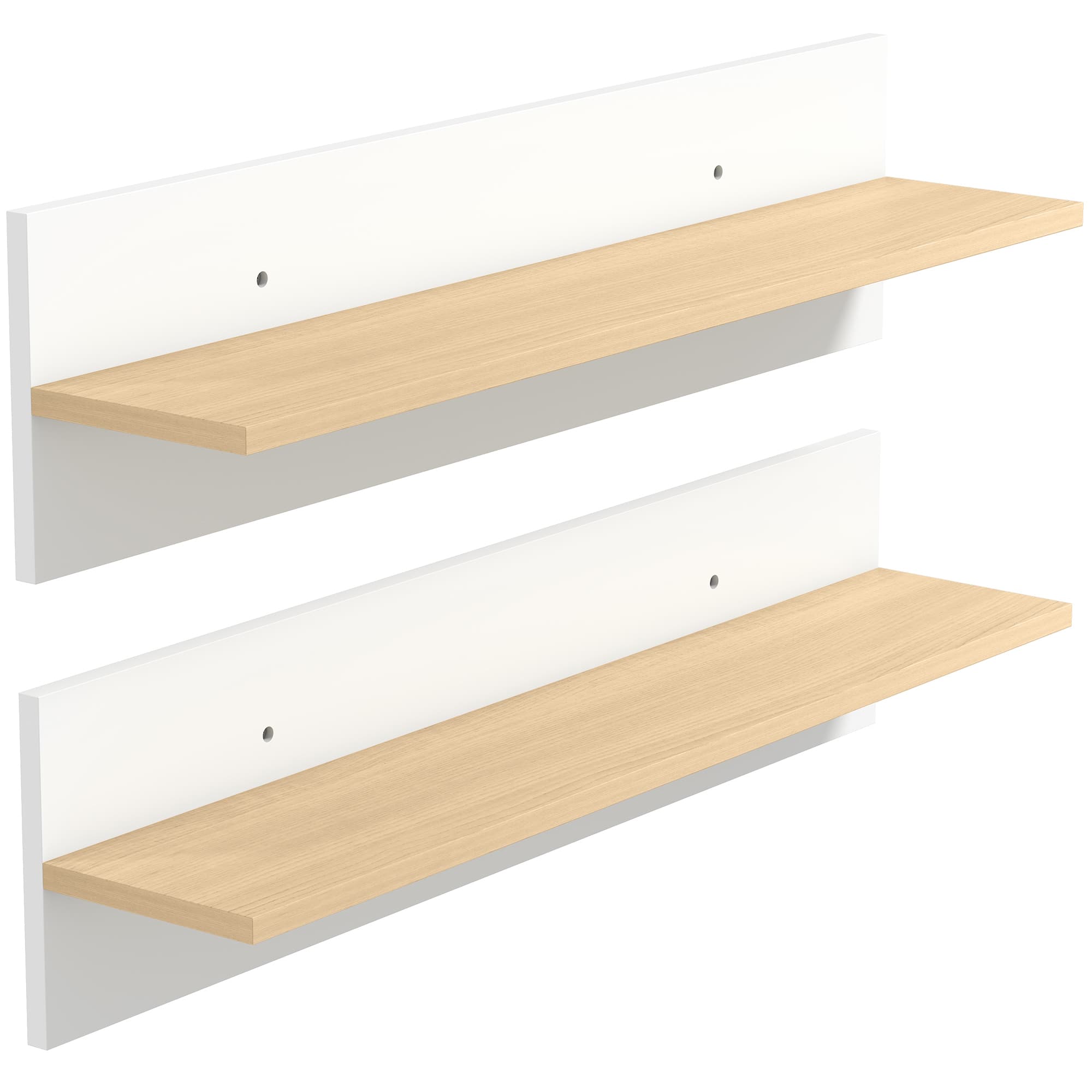 HOMCOM Lot de 2 étagères murales de 80 cm, étagères flottantes pour salon, entrée, chambre et cuisine, blanc et bois naturel