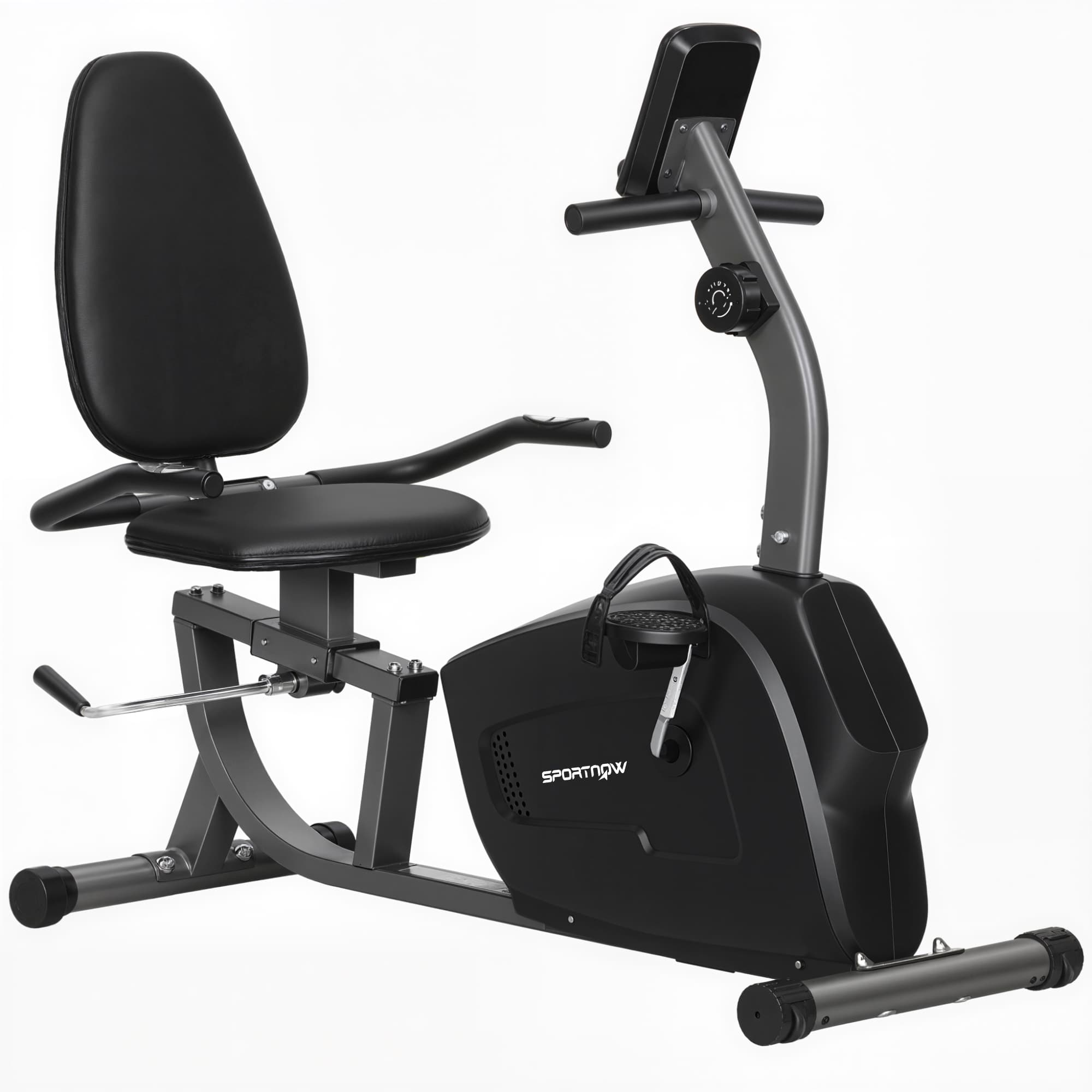 SPORTNOW Vélo d'Appartement Semi-Allongé avec Roues, Résistance Magnétique et Siège Réglable, 132x62x100cm, Noir