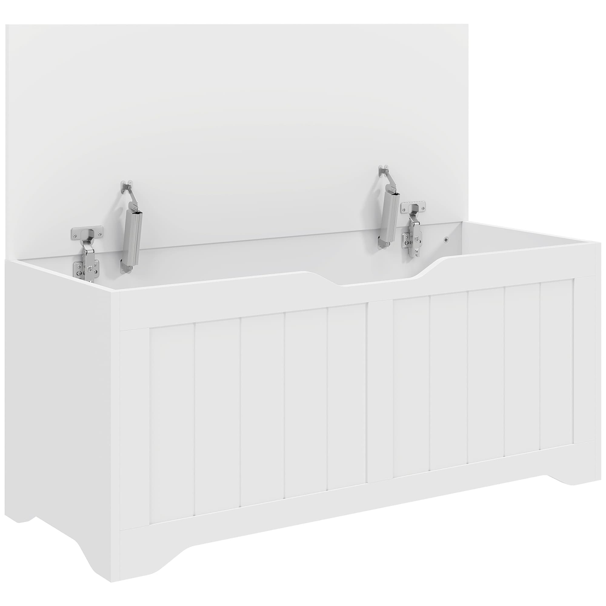 HOMCOM Coffre de Rangement 136 L, Banc Coffre avec 2 Charnières de Sécurité et Design Sans Poignée, 100 x 40 x 45 cm, Blanc