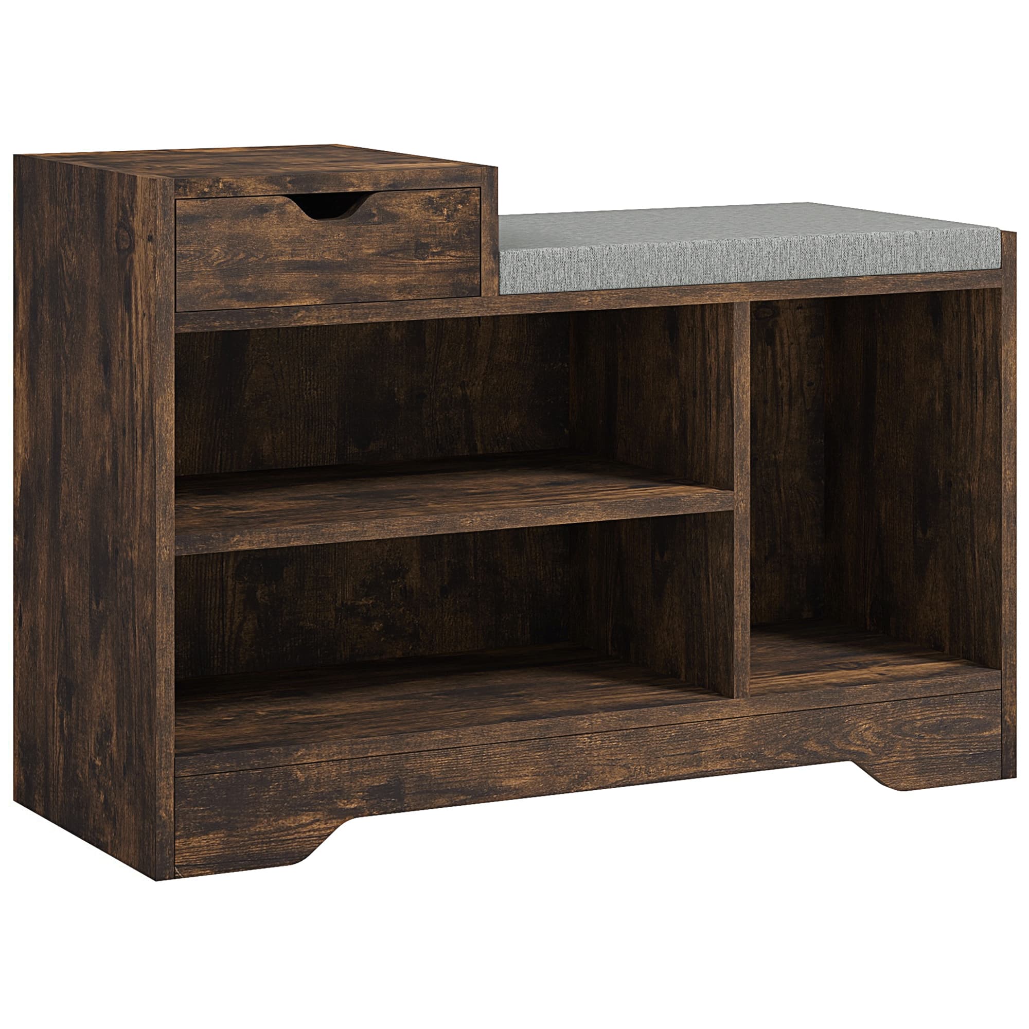 HOMCOM Meuble et Banc à Chaussures, 1 Tiroir et 3 Compartiments, Capacité 5 Paires, MDF, 76,5 x 30 x 52 cm, Marron