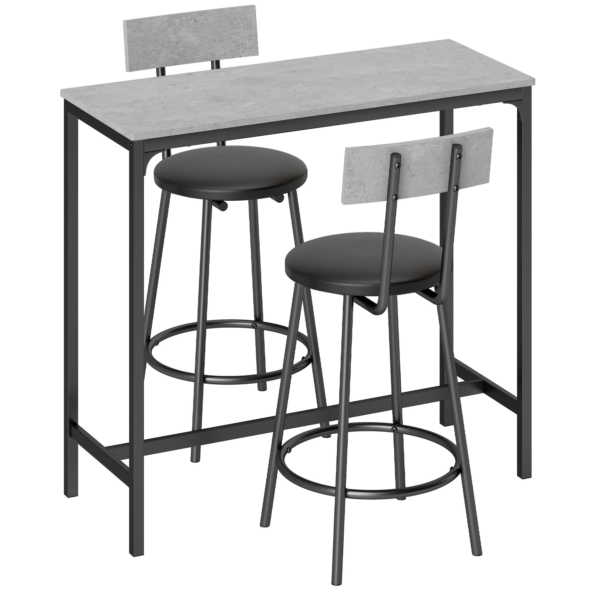 HOMCOM Ensemble table de bar avec 2 tabourets rembourrés et repose-pieds pour salle à manger, petits espaces, gris
