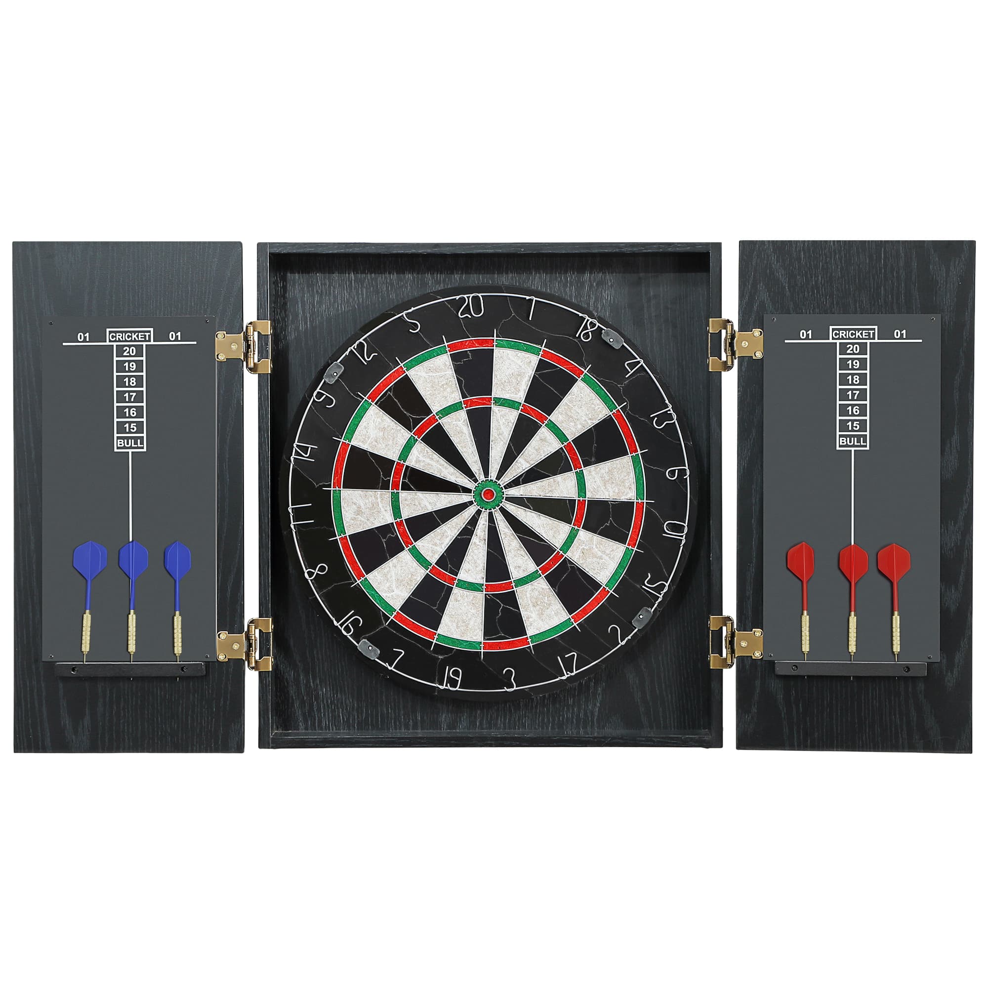 SPORTNOW Cible de Fléchettes en Sisal avec Cabinet, 6 Fléchettes Pointe Acier et 2 Tableaux de Score, 100x55x9cm, Noir