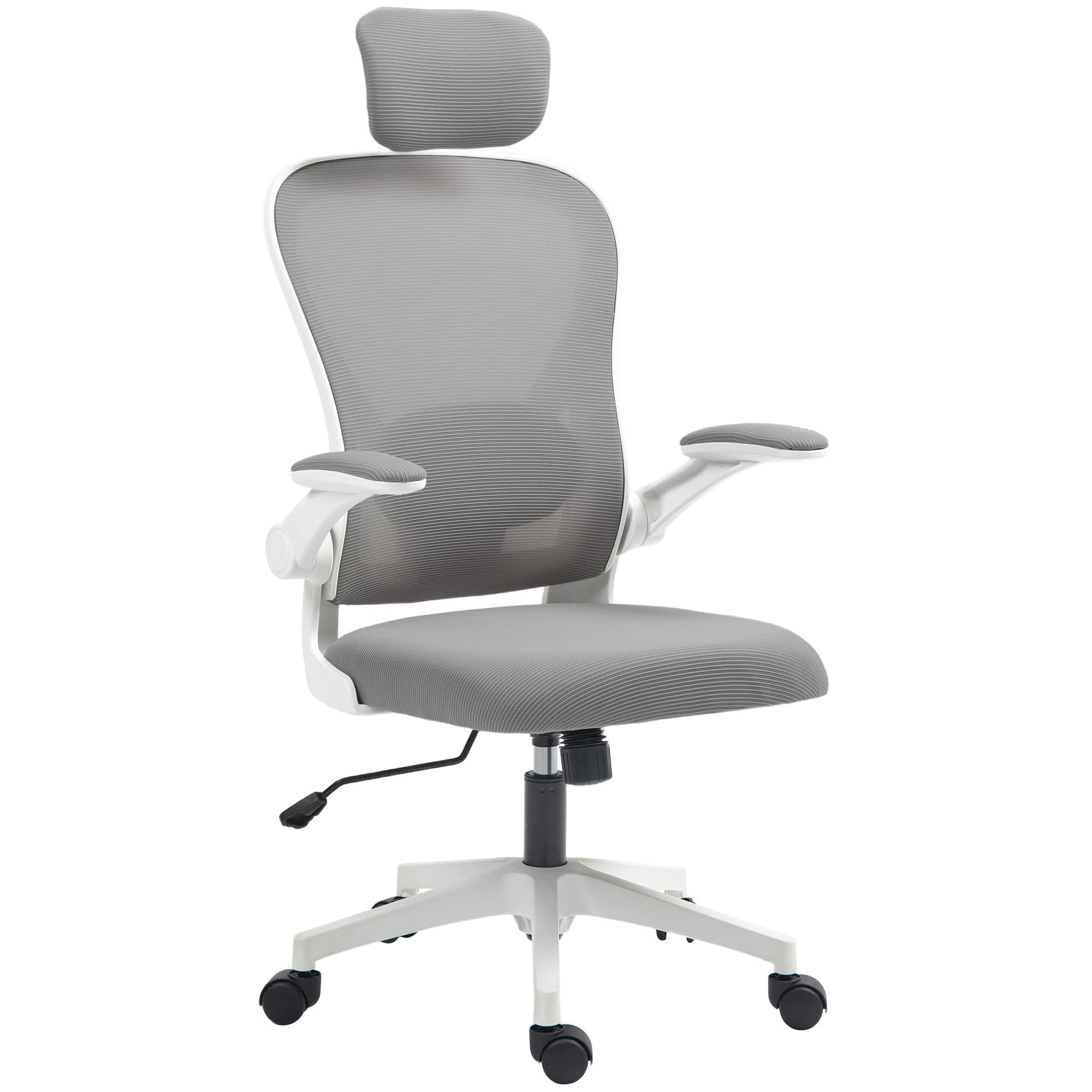 HOMCOM Chaise de Bureau Ergonomique, Fauteuil de Bureau en Maille avec Appui-Tête et Soutien Lombaire Réglables, Gris