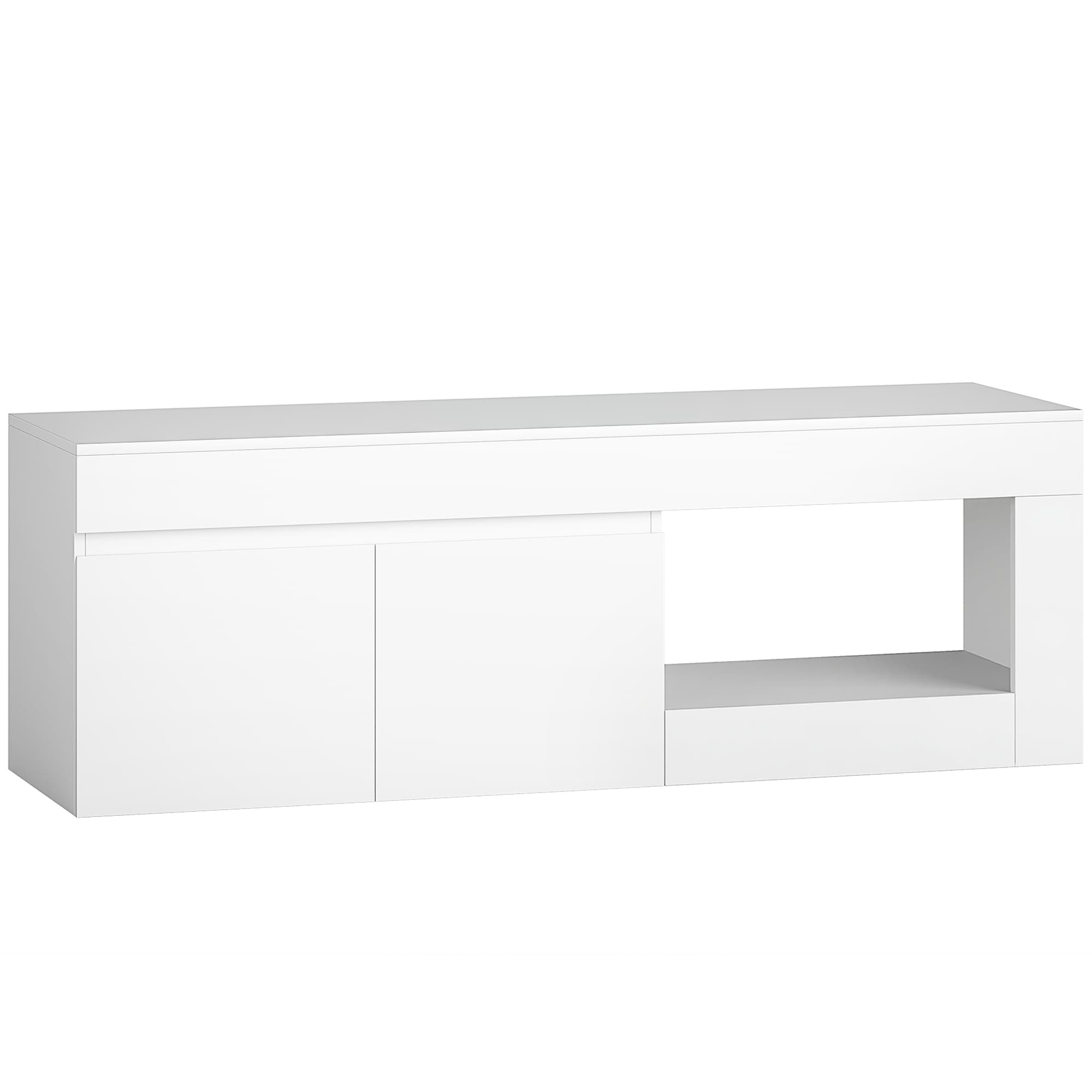 HOMCOM Meuble TV 2 portes pour téléviseurs jusqu'à 60 pouces, meuble télé avec placard et étagère ouverte, blanc