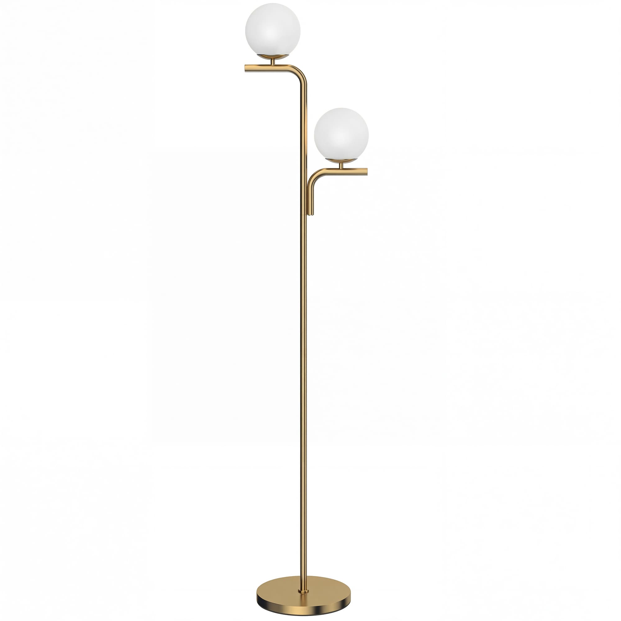 HOMCOM Lampadaire sur Pied Salon à Double Tête, Lampe sur Pied avec 3 Températures de Lumière, Abat-Jour en Verre, Doré