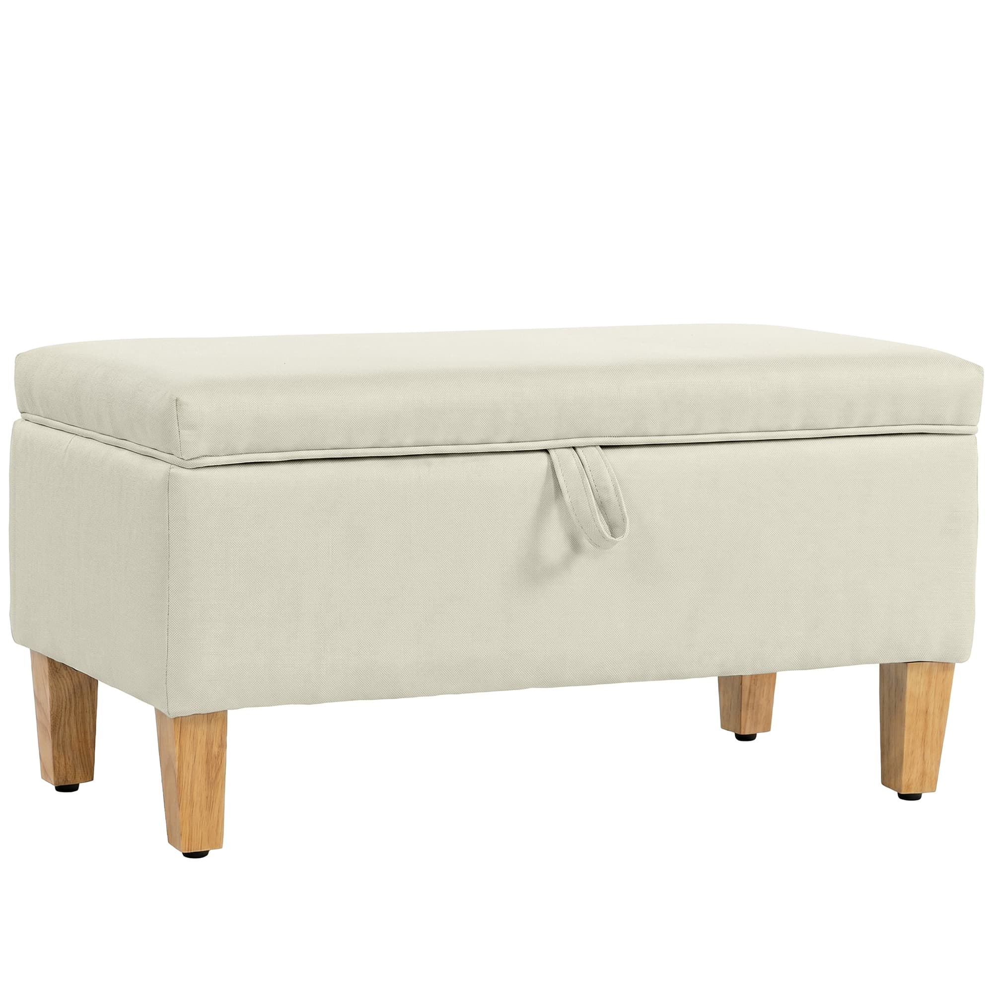HOMCOM Banc de rangement, bout de lit, repose-pieds rembourré en lin avec pieds en bois de caoutchouc, 71x37x36cm, beige