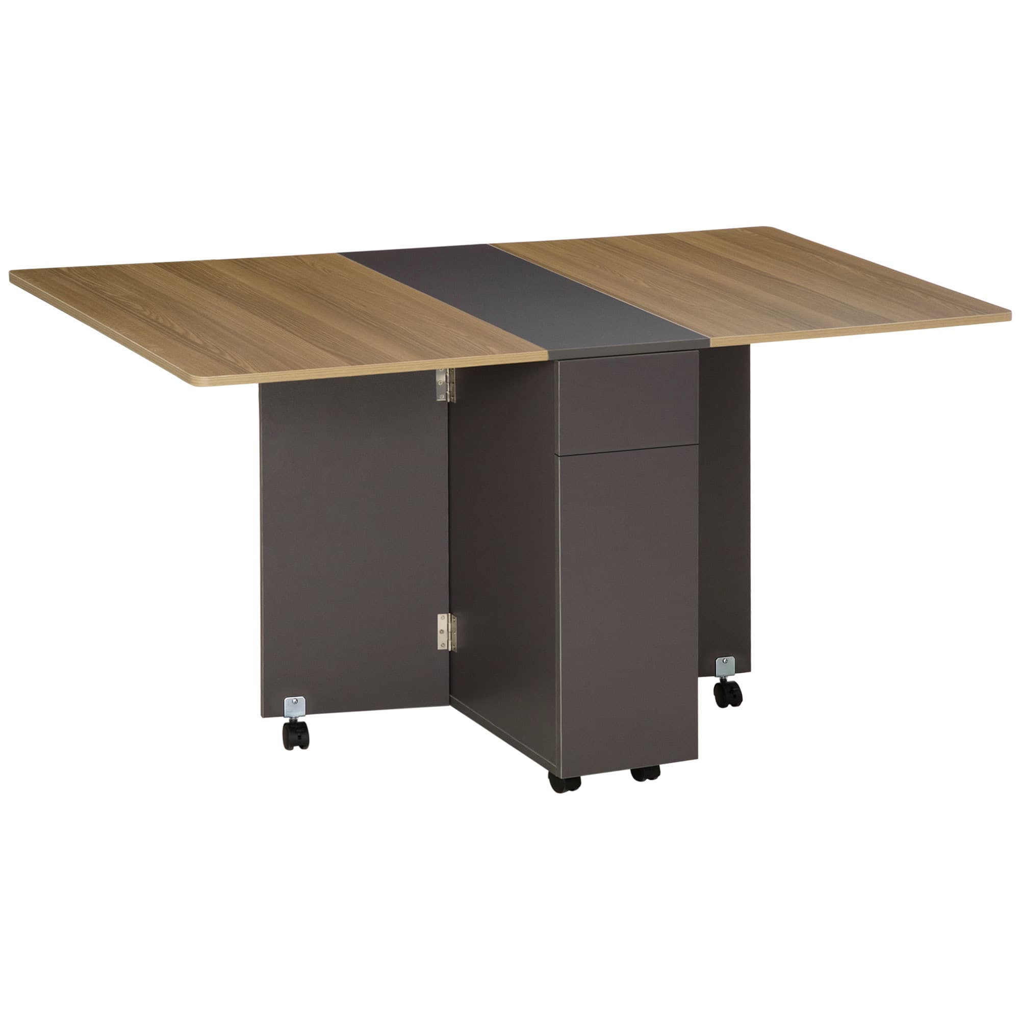HOMCOM Table de salle à manger pliante sur roulettes avec rangement 2 tiroirs et 1 placard 76 x 140 x 74 cm
