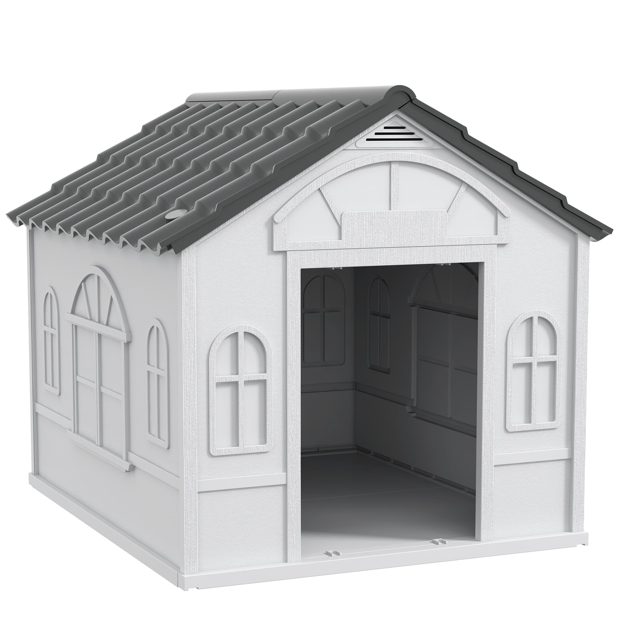 PawHut Niche pour Chien Extérieur avec Toit en Pente et Porte Avant Ouverte, pour Chiens Moyens et Grands, 84,2x98,2x82cm, Gris