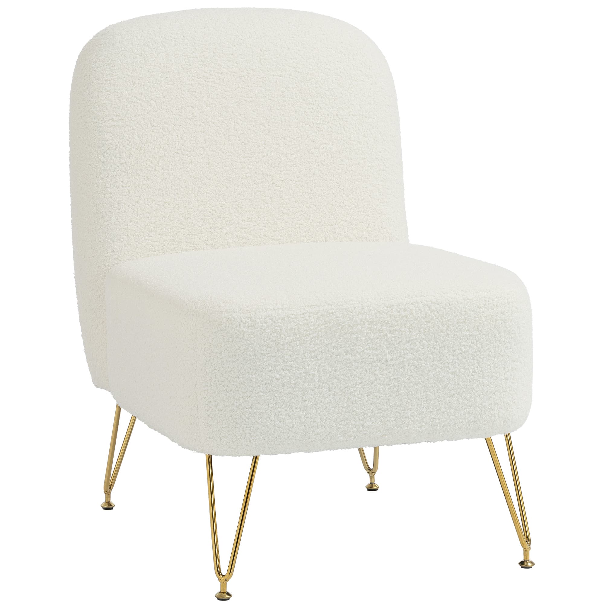 HOMCOM Fauteuil Salon Sans Accoudoirs, Fauteuil d'Appoint Rembourré en Tissu Bouclette, Coussin Épais, Assise Large, Blanc