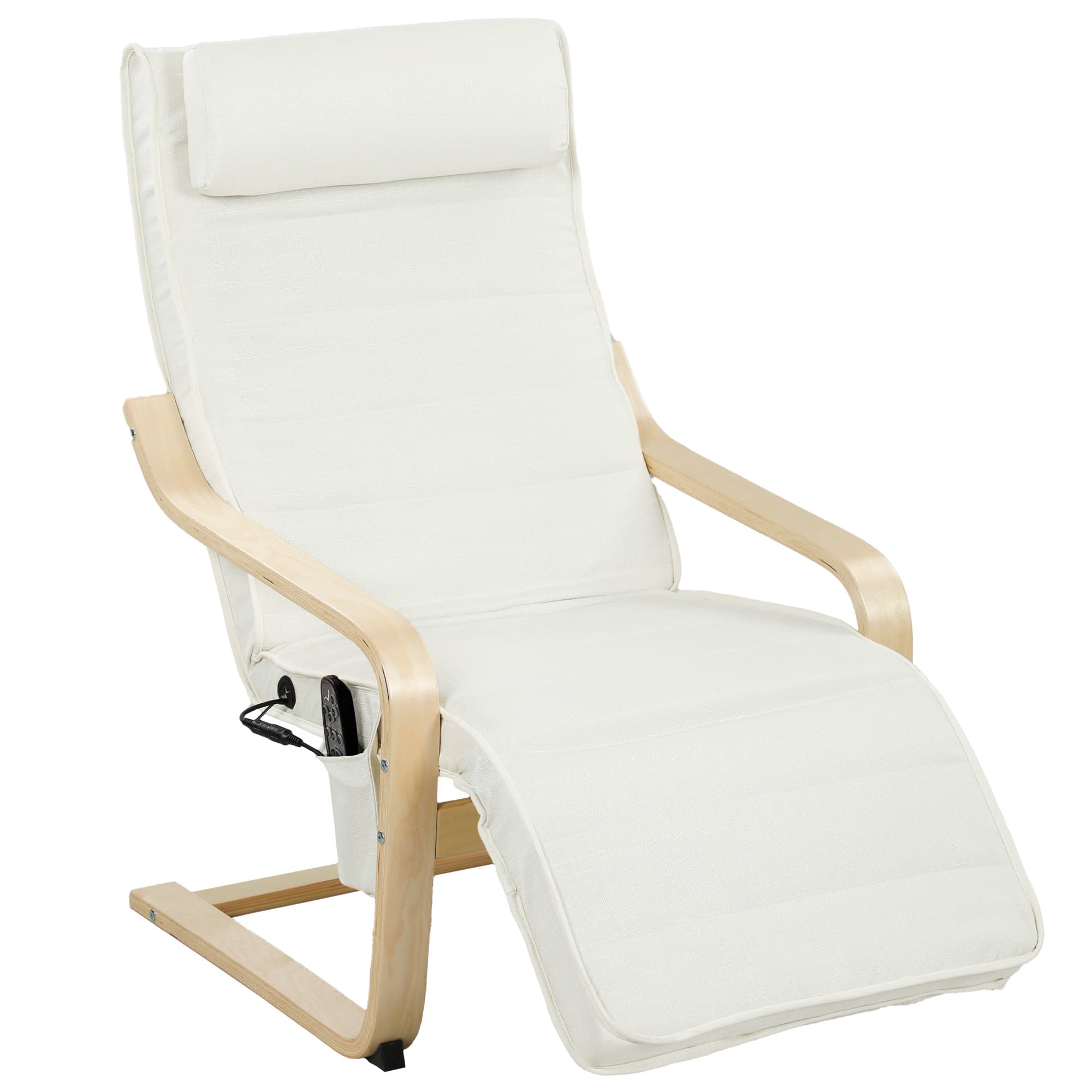 HOMCOM Fauteuil de salon fauteuil relax massant et chauffant dossier haut, appui-tête et repose-pieds, 67 x 95 x 101 cm, crème