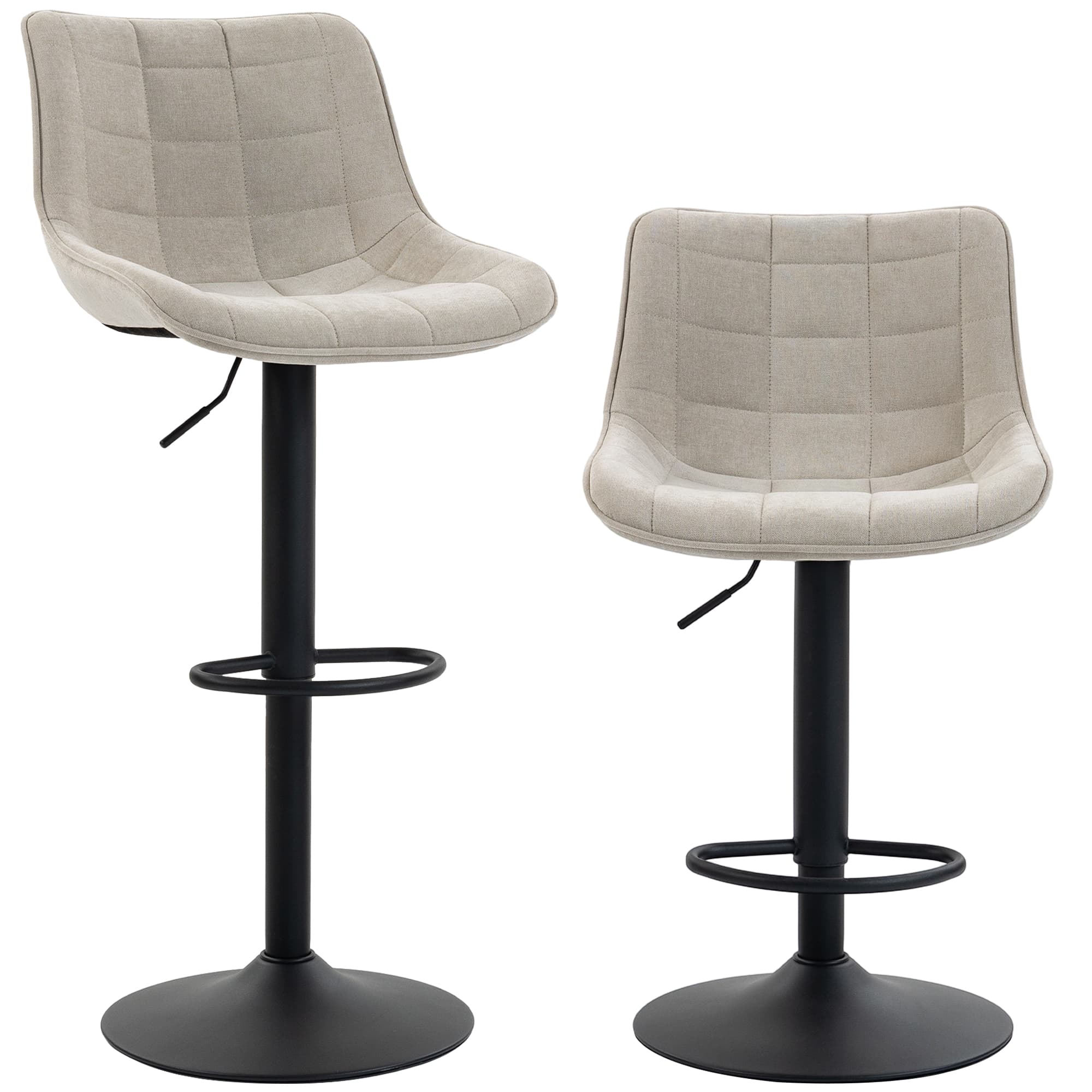 HOMCOM Set 2 Tabourets de Bar Pivotants Réglables avec Base Métallique et Dossier, Blanc Crème