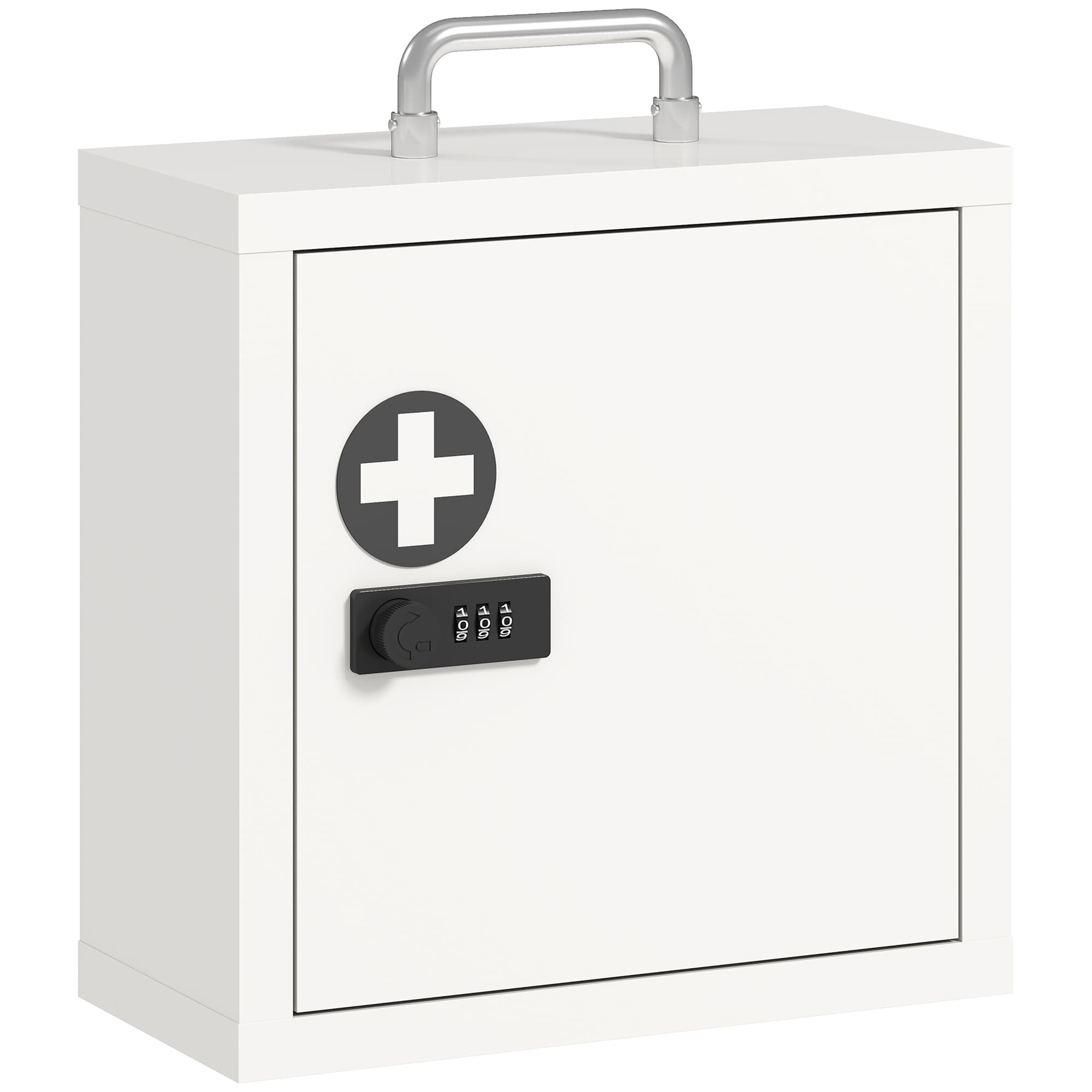 HOMCOM Armoire à médicaments pour fixation murale avec serrure à code, armoire de secours en acier inoxydable à 2 niveaux, Blanc