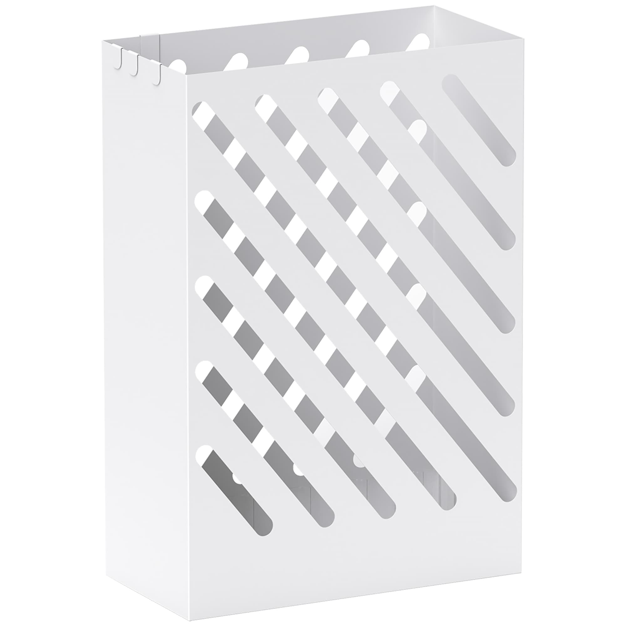 HOMCOM Porte-parapluie en acier rectangulaire, support pour parapluies avec 4 crochets et bac d'égouttement amovible, blanc