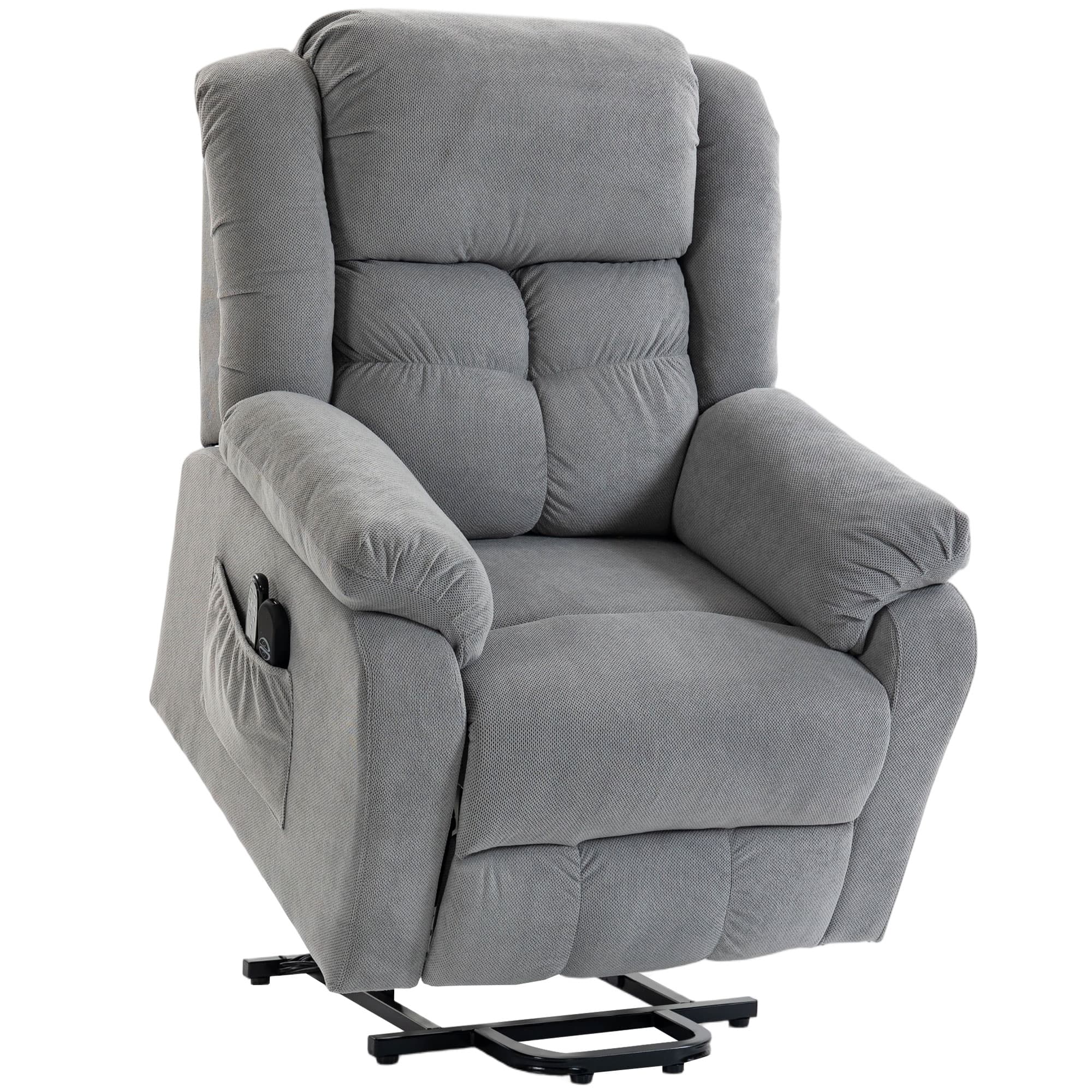 HOMCOM Fauteuil releveur avec fonction massage et chauffage lombaire, fauteuil inclinable avec télécommandes et poches latérales, gris clair