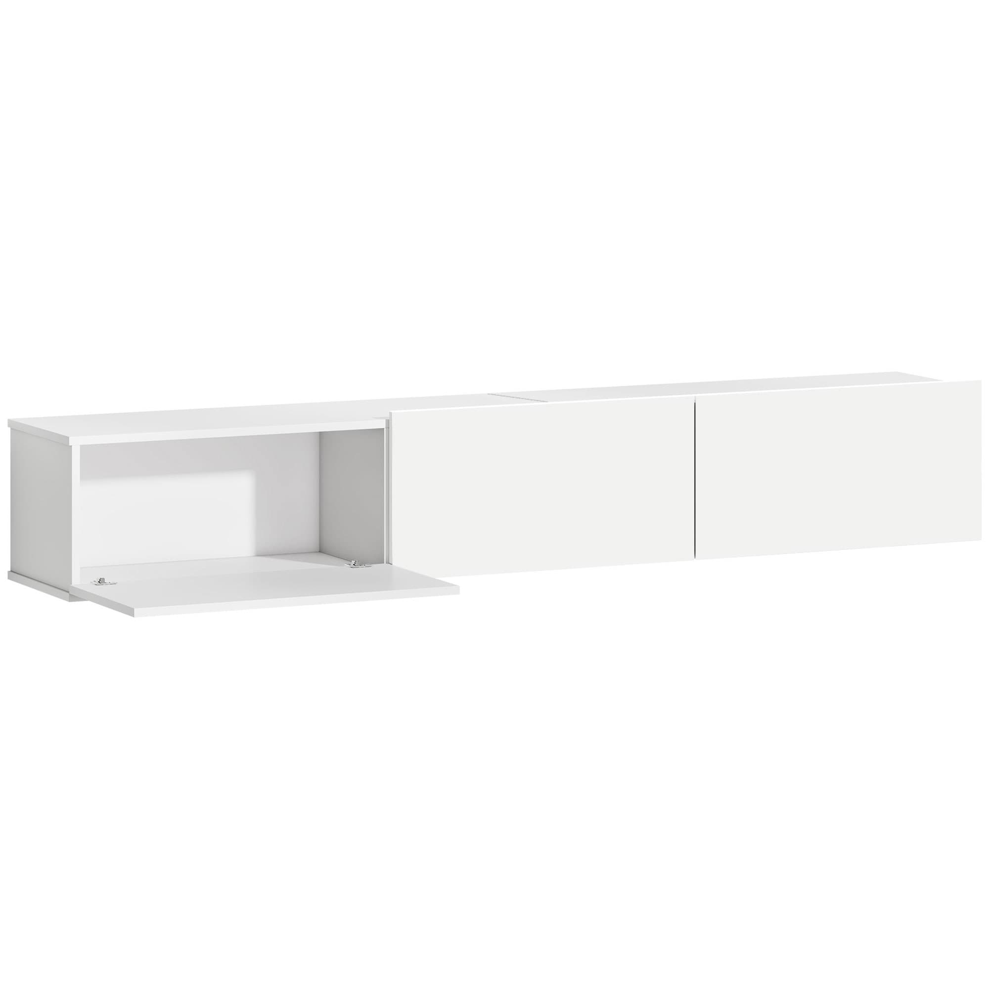 HOMCOM Meuble TV Suspendu 180 cm, Meuble télé pour téléviseur jusqu'à 82 Pouces 3 Portes Rabattables à Fermeture Douce, Blanc