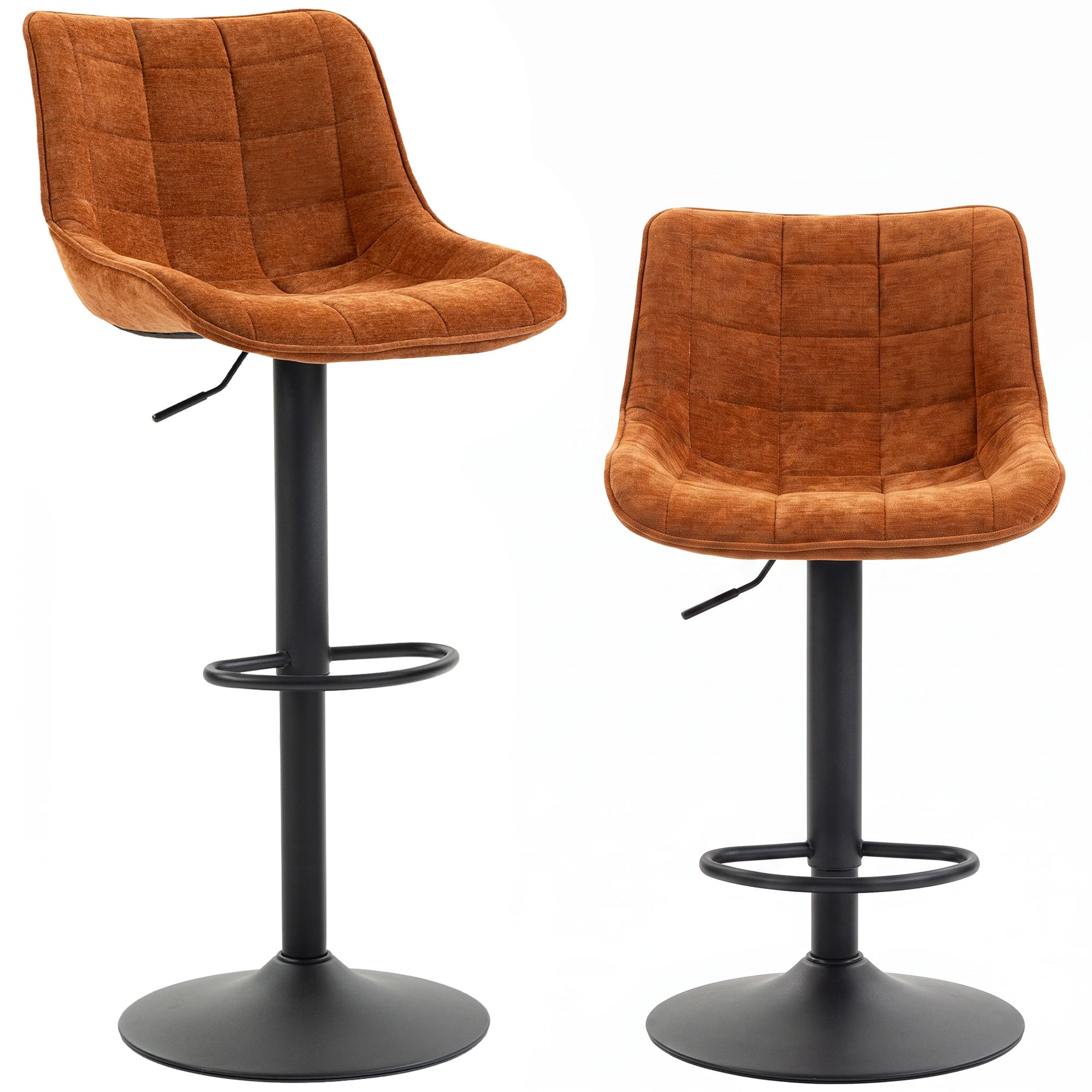 HOMCOM Lot de 2 Tabourets de Bar Pivotants et Réglables avec Base Métal et Dossier, Marron Orangé