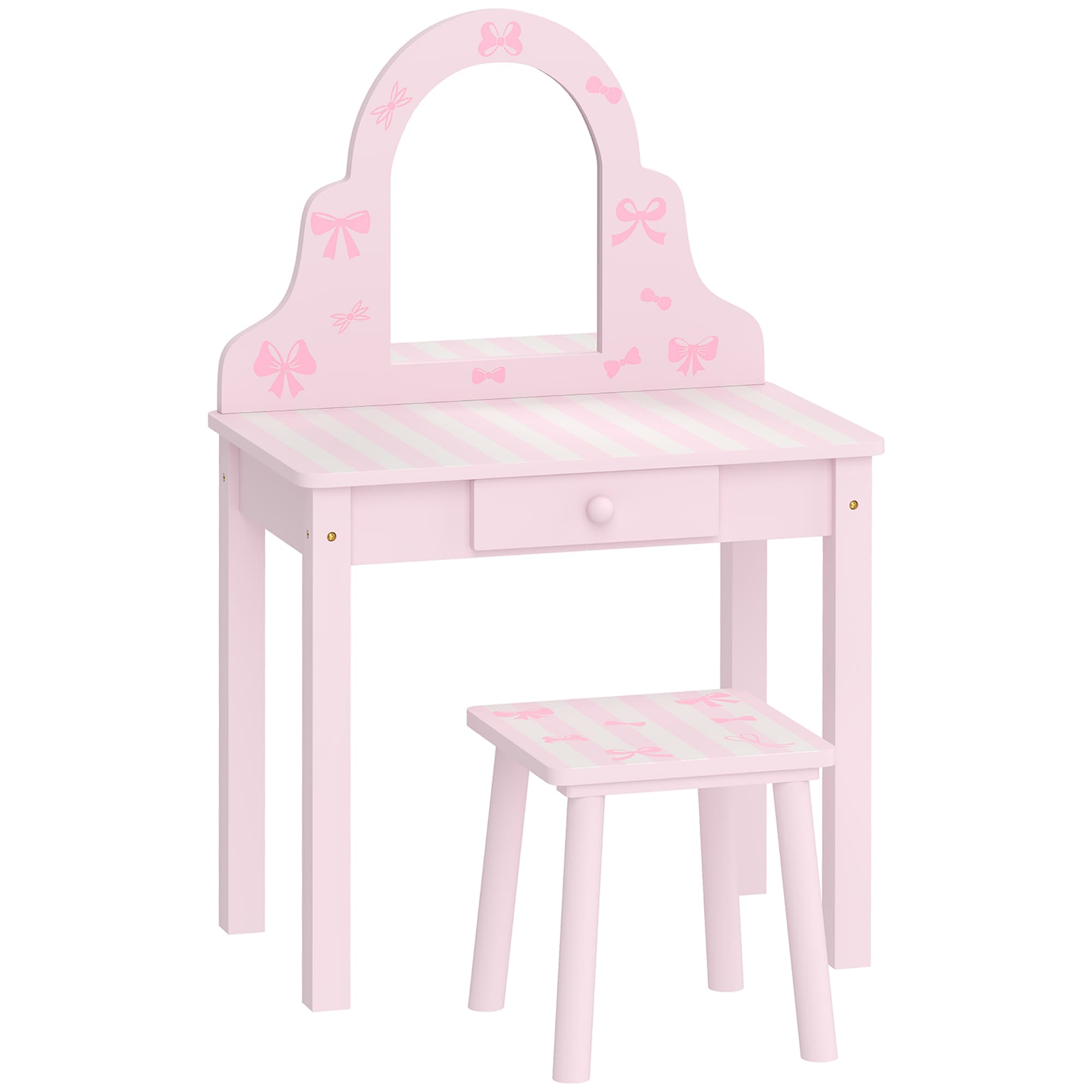 AIYAPLAY Set coiffeuse enfant 2-en-1 coiffeuse bureau avec tabouret miroir amovible tiroir pour filles 3-6 ans Rose