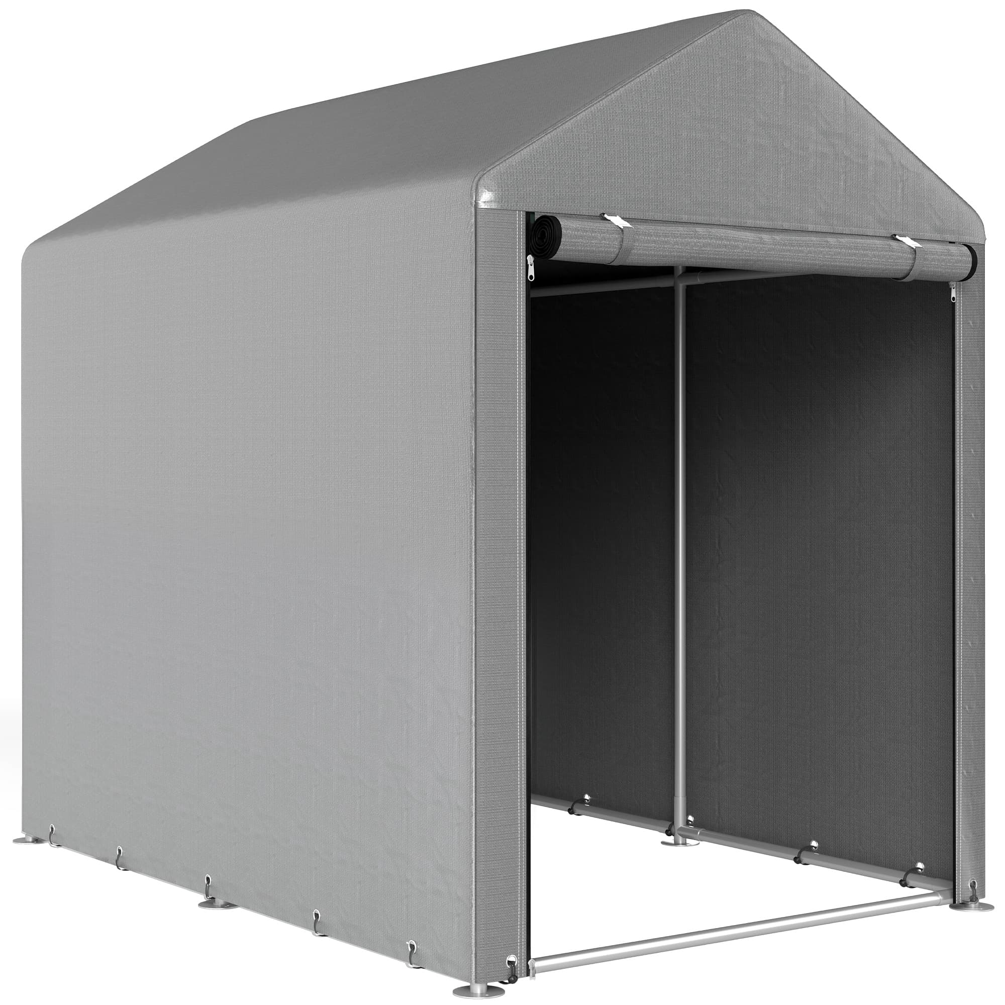 Outsunny Abri de Jardin Imperméable avec 2 Compartiments, Porte Enroulable à Fermeture Éclair, 120x179x165cm, Gris Clair