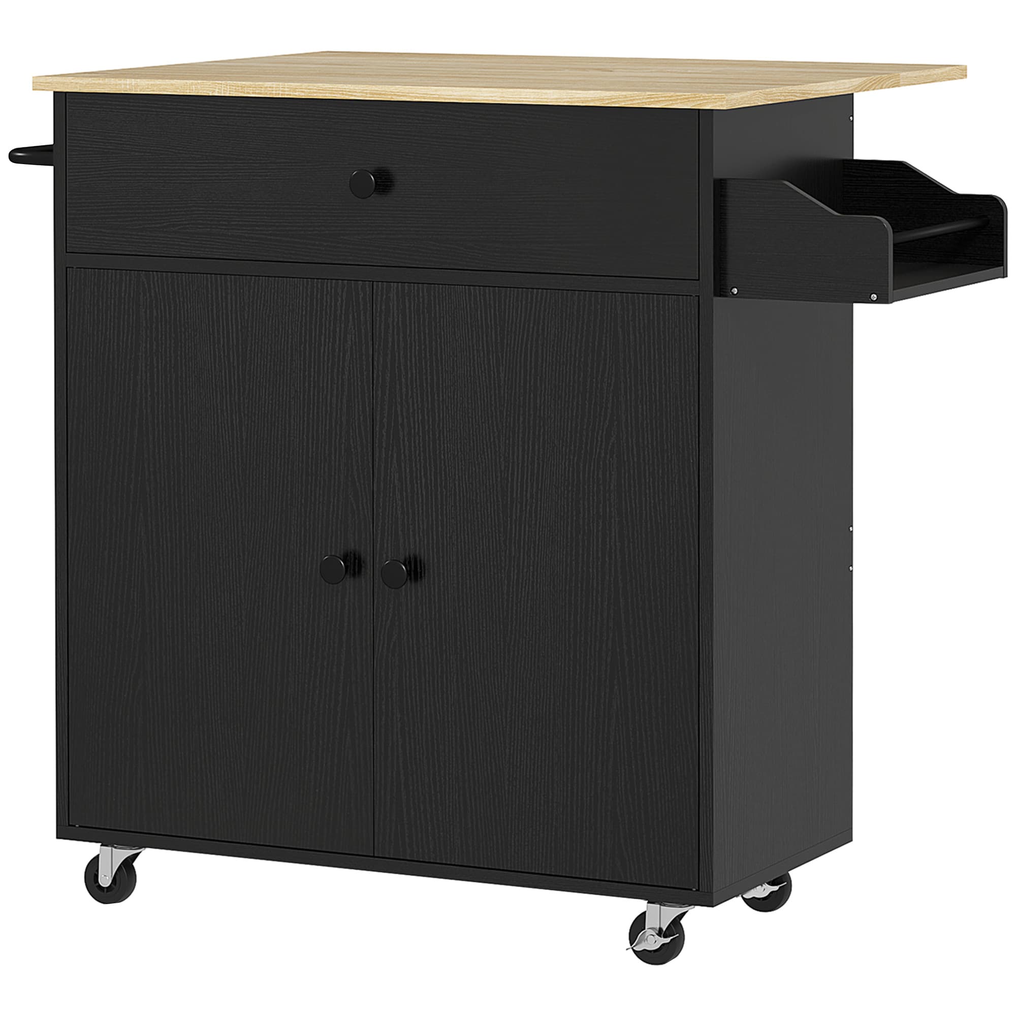 HOMCOM Desserte de cuisine avec tiroir, compartiment, barre porte-serviette, 106 x 42 x 87 cm, Noir/Chêne