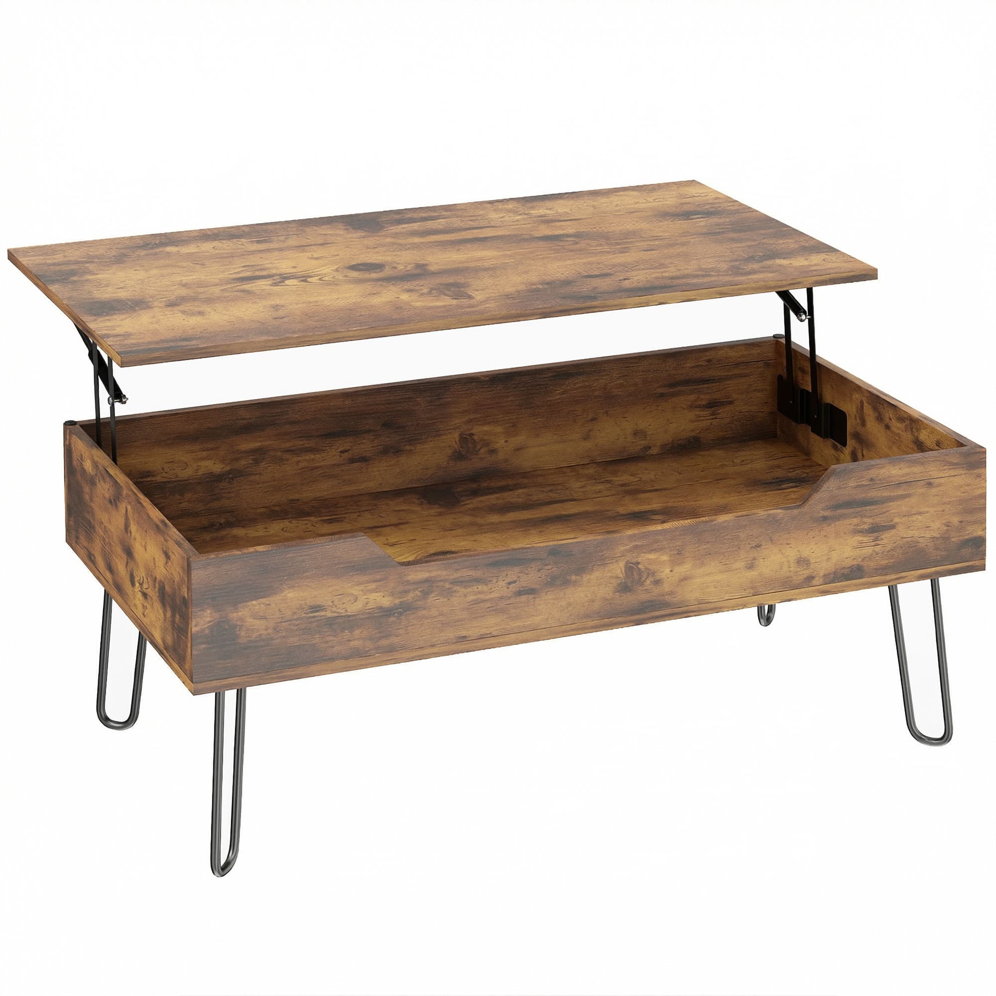 HOMCOM Table Basse Rectangulaire en Bois avec Grand Rangement Caché, Hauteur Réglable, 95 x 50 x 40 cm, Marron Rustique