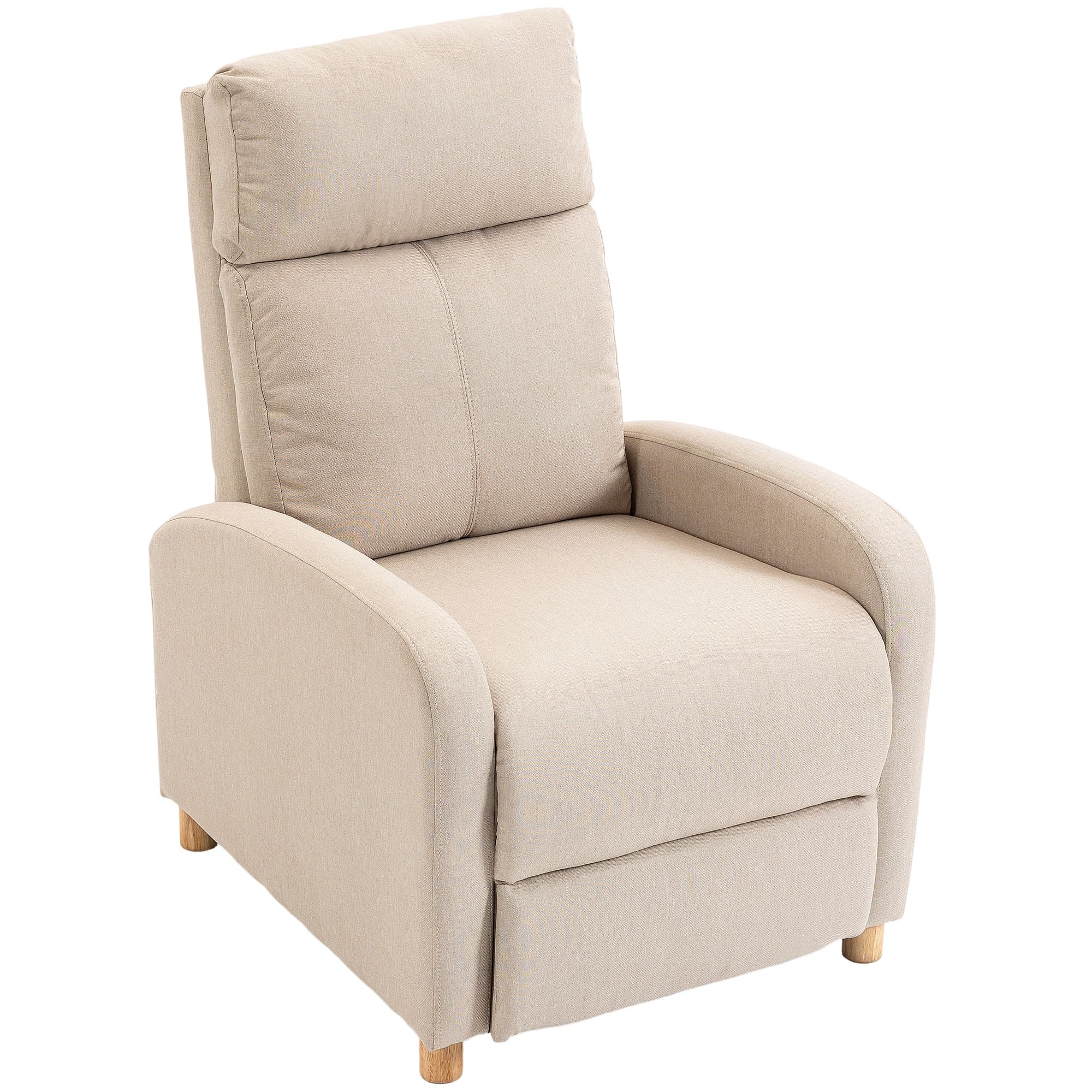 HOMCOM Fauteuil Relax Inclinable Manuellement à 135° avec Repose-pieds en Tissu, Beige