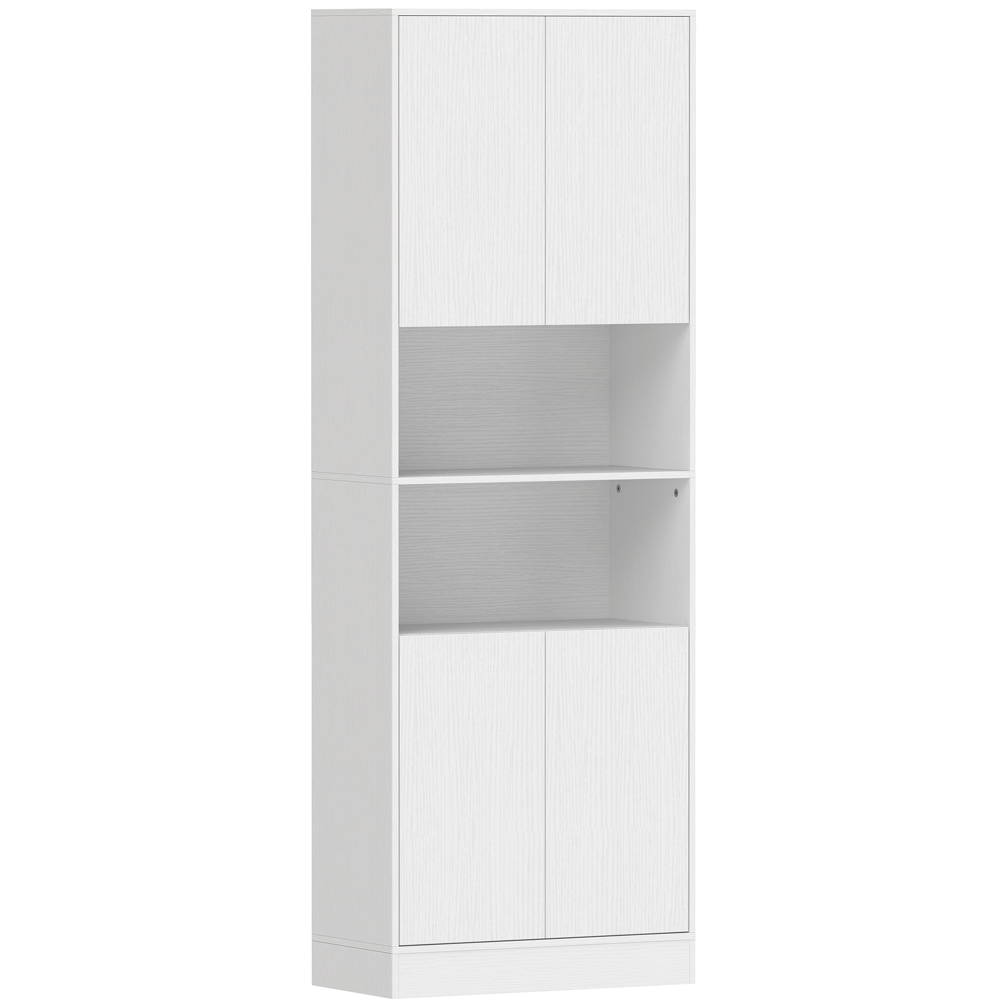 HOMCOM Armoire haute de cuisine avec 4 portes à charnières à fermeture douce Estantes réglables 2 compartiments ouverts Blanc