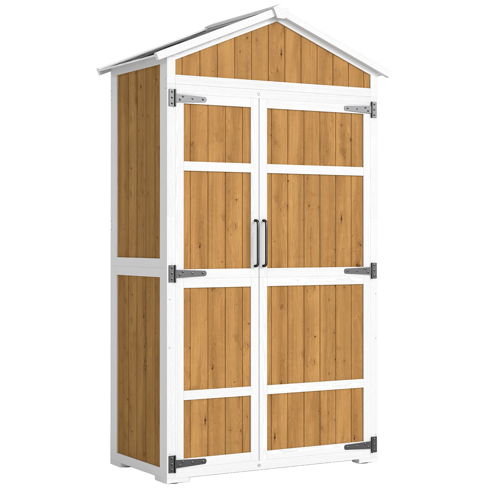 Outsunny Armoire de Jardin Abri de Jardin Étanche avec Toit en Métal Double Porte pour Outils de Jardinage 105x55x179cm Naturel