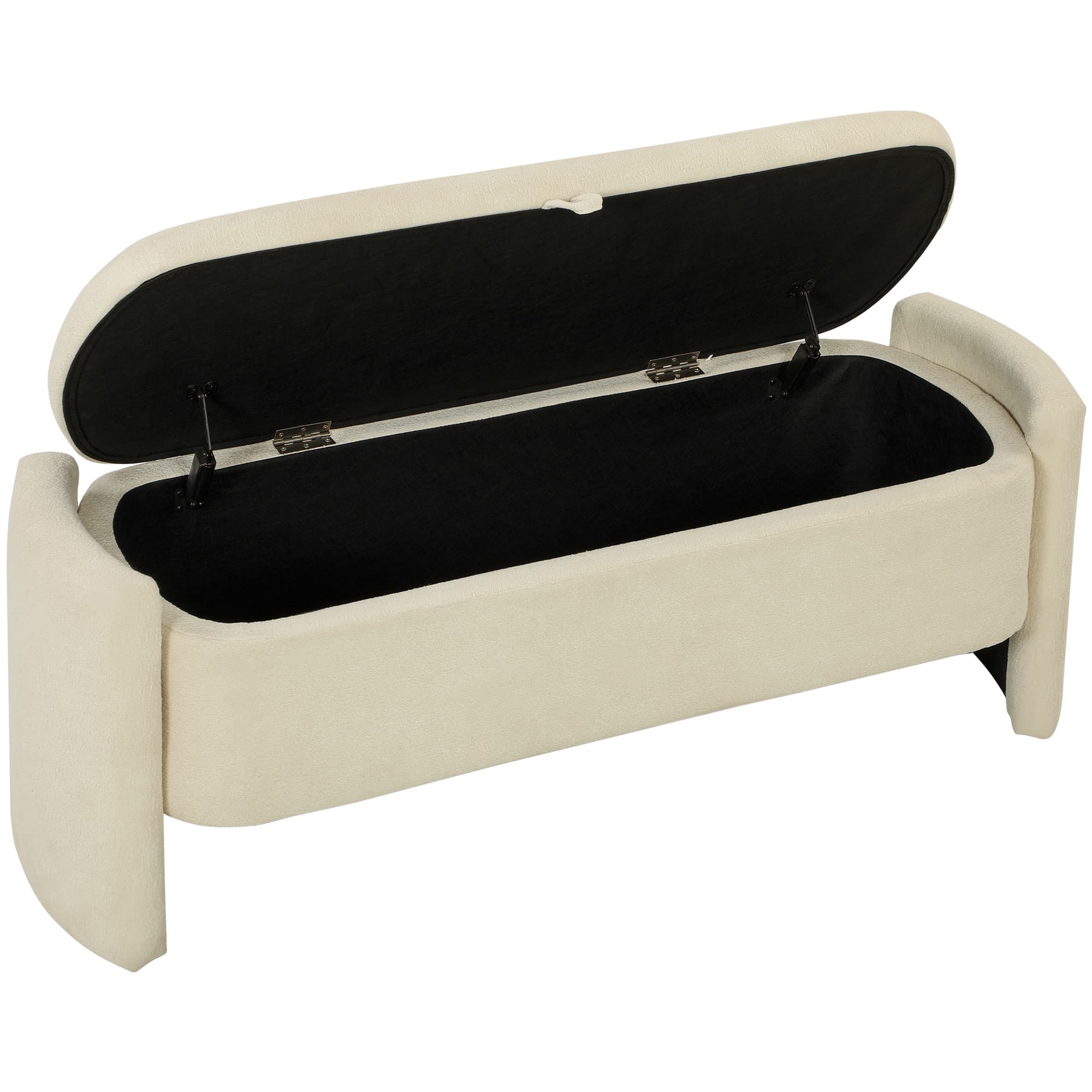 HOMCOM Banc Bout de Lit Banquette, 118x42x45cm, Banc de Rangement Rembourré en Tissu Bouclé, Pieds en Bois d'Eucalyptus, Crème