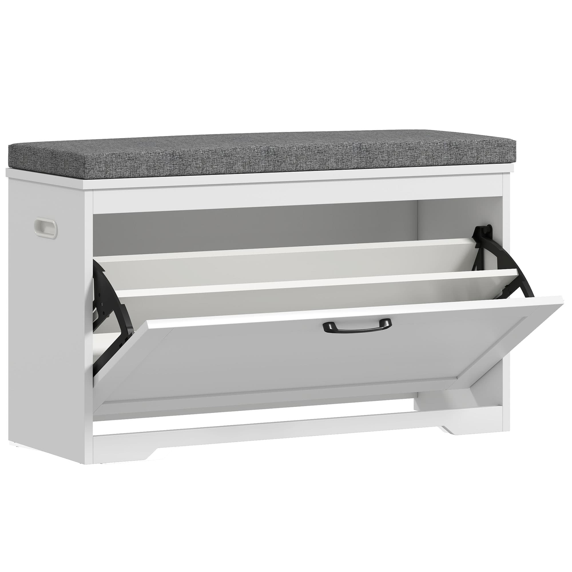 HOMCOM Banc à chaussures, banc d'entrée moderne avec siège rembourré, tiroir basculant et étagère ajustable, 80x30x50cm, blanc